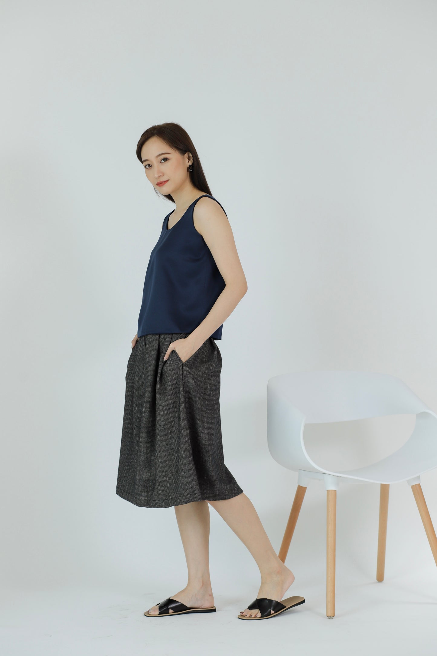 Zaira Scoop Neck Top - Navy