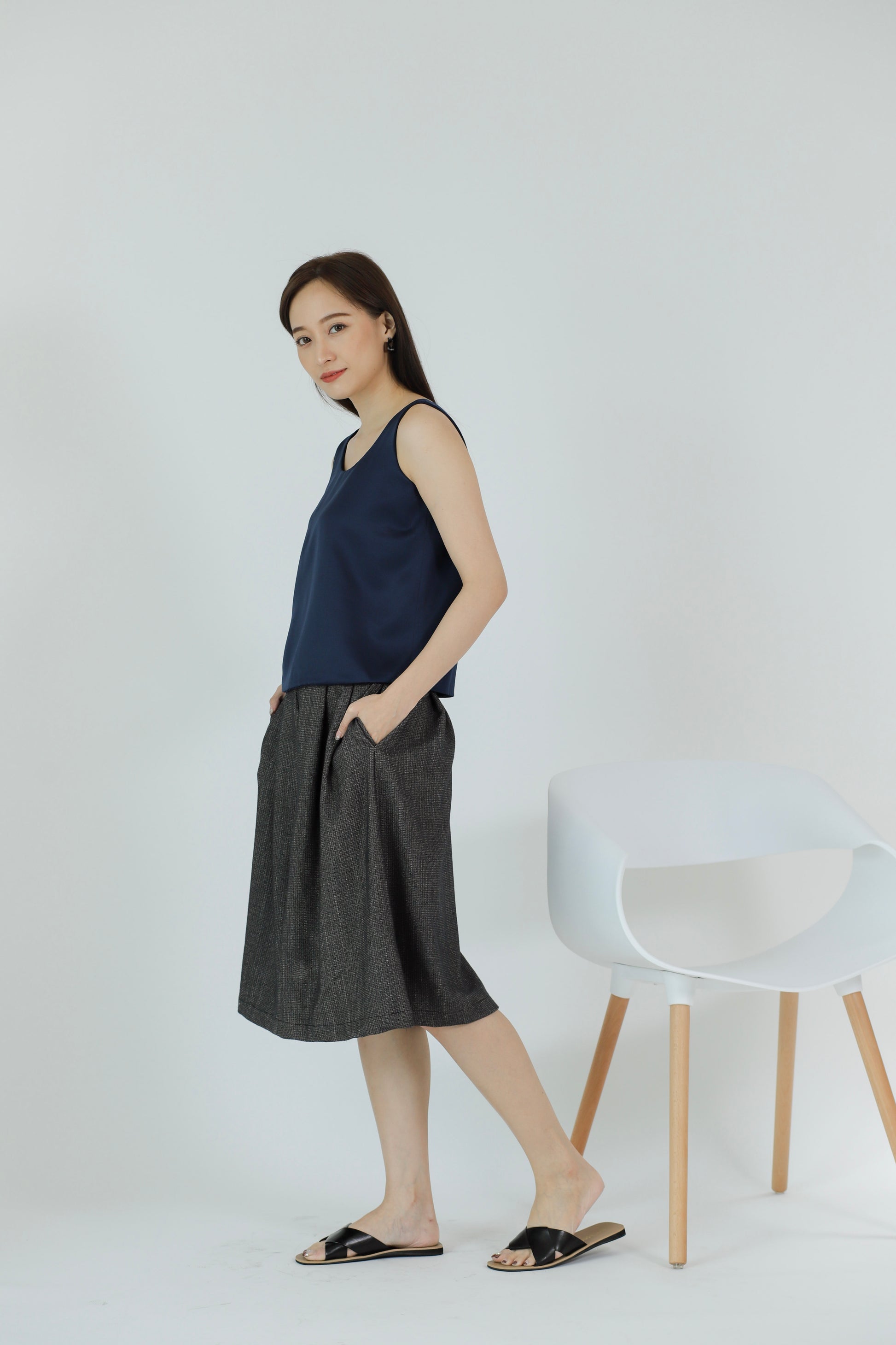 Zaira Scoop Neck Top - Navy