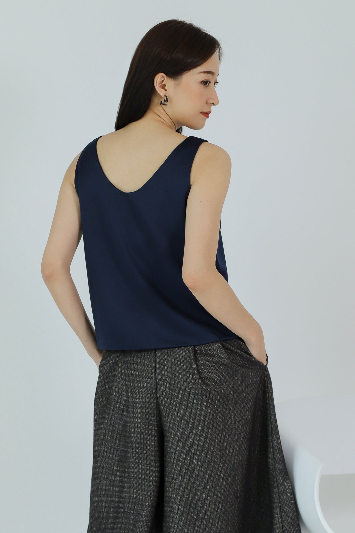Zaira Scoop Neck Top - Navy