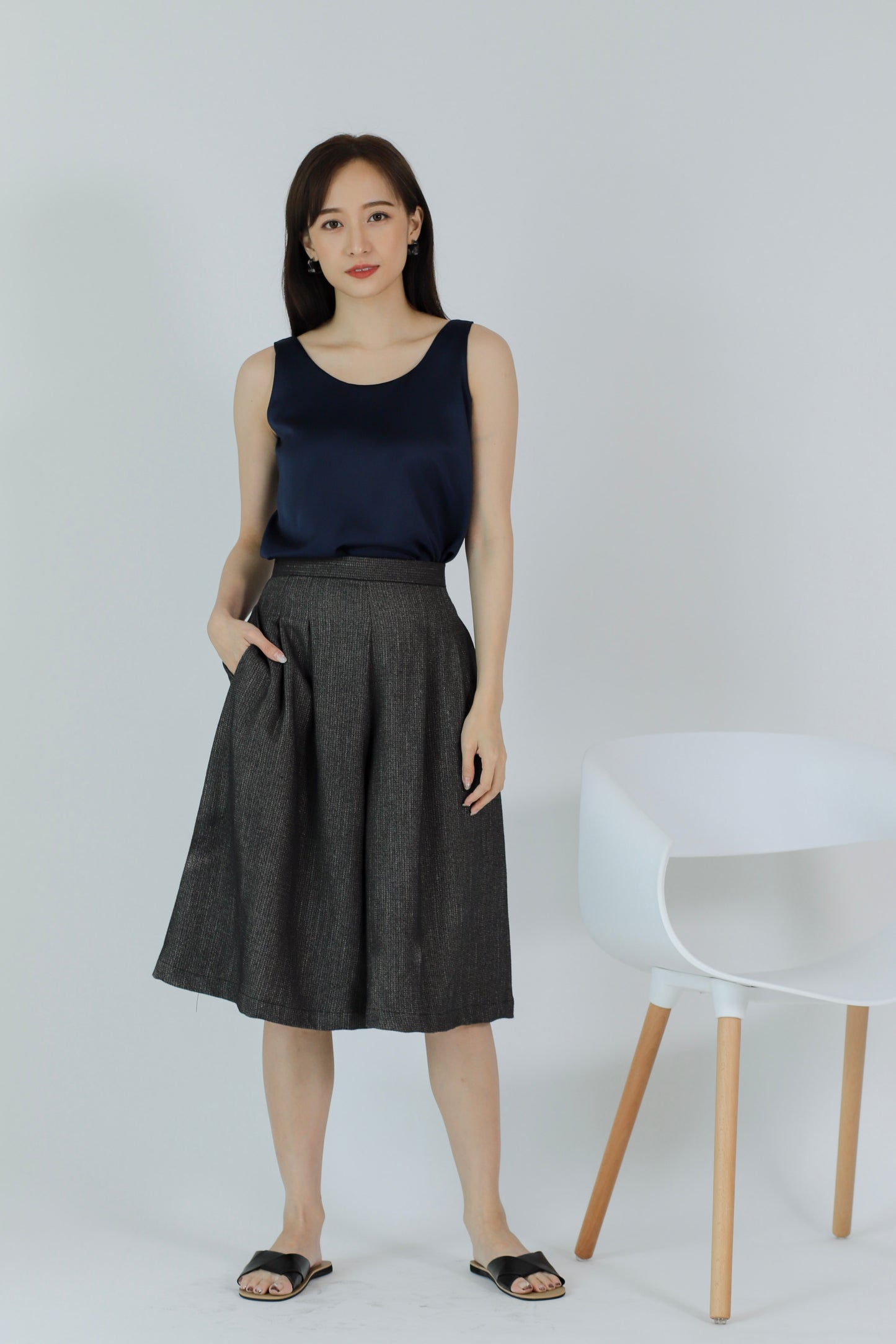 Zaira Scoop Neck Top - Navy