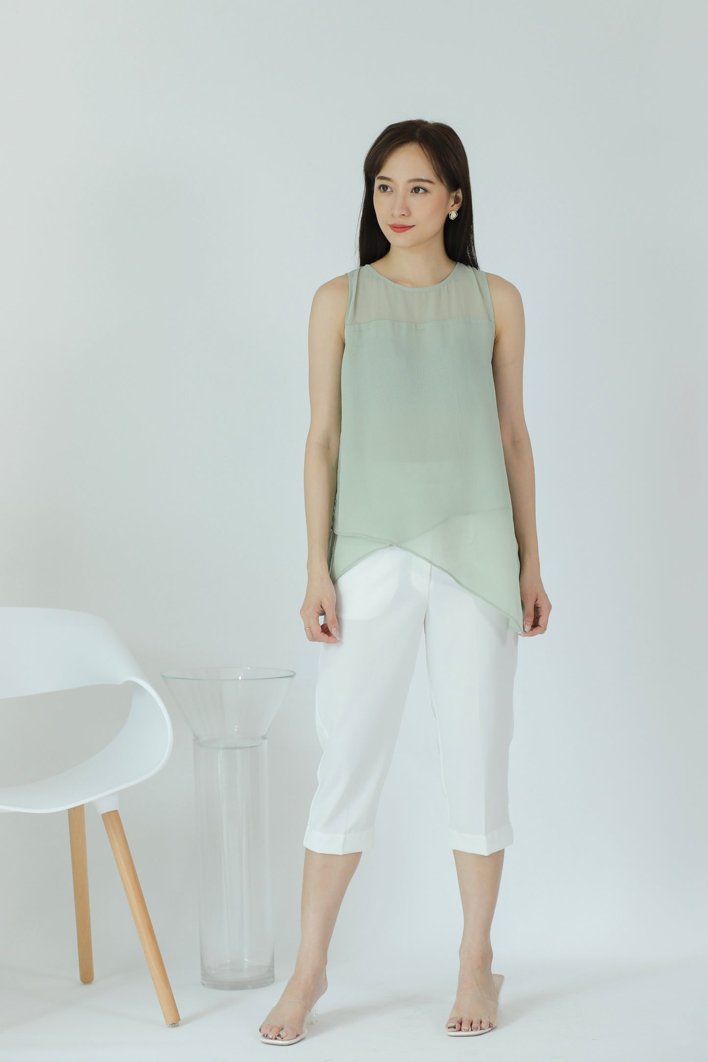 Aoife Asymmetric Hem Top - Sage