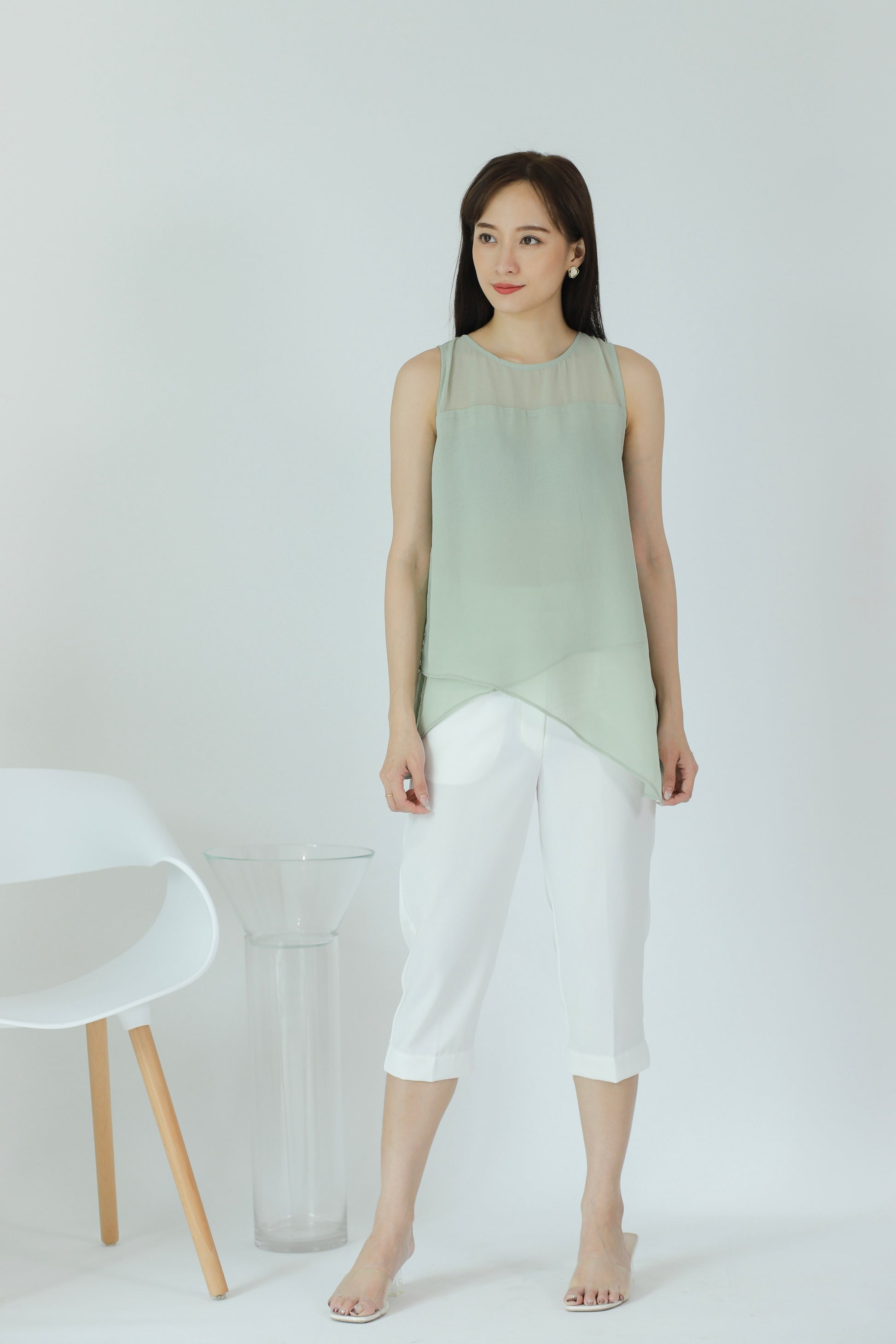 Aoife Asymmetric Hem Top - Sage