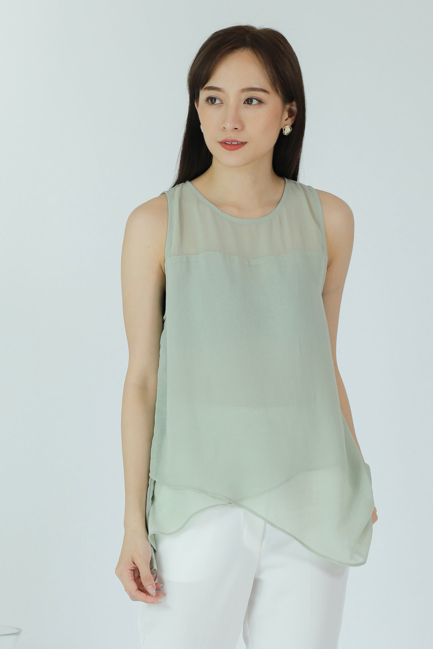 Aoife Asymmetric Hem Top - Sage