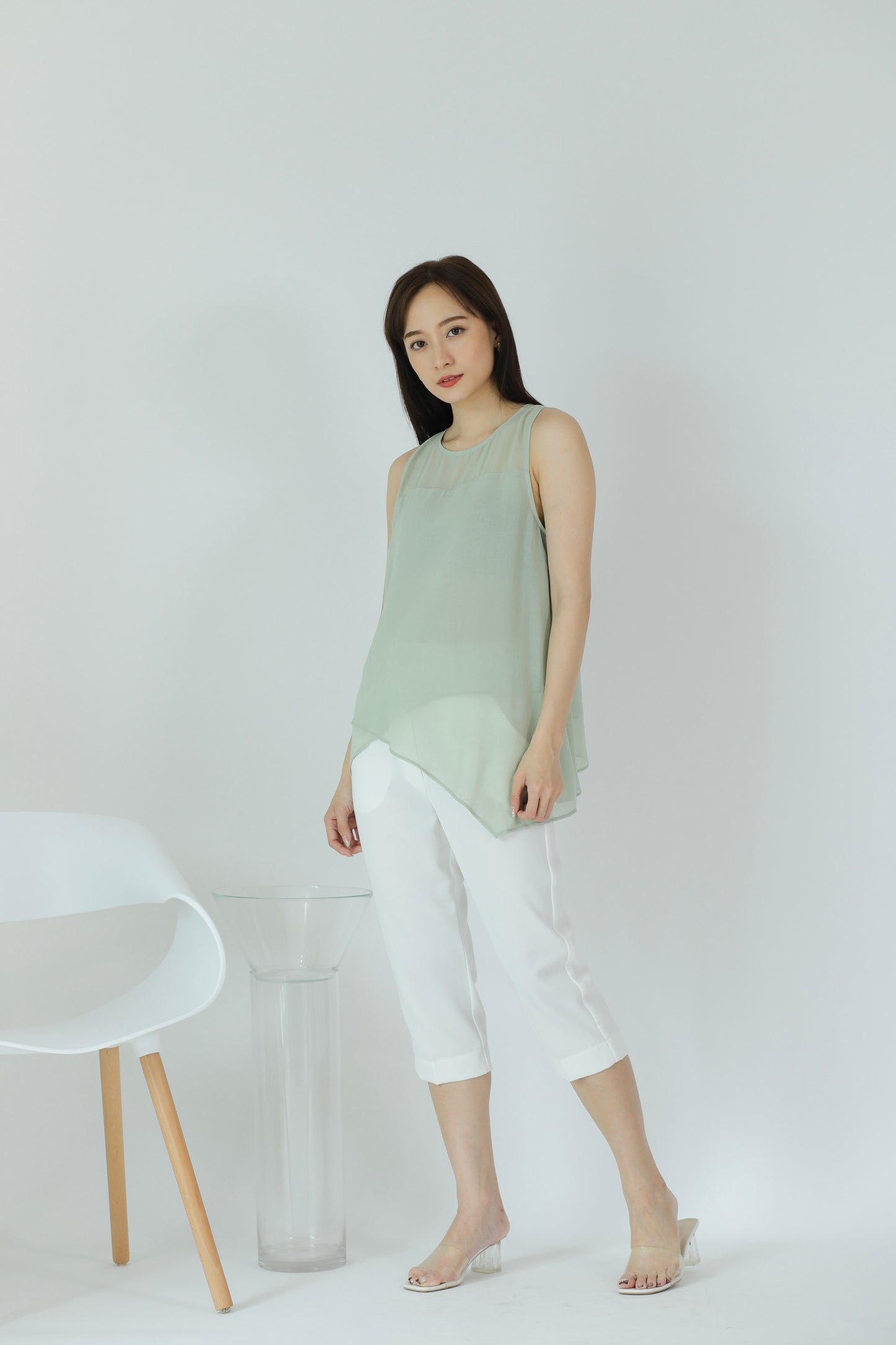 Aoife Asymmetric Hem Top - Sage