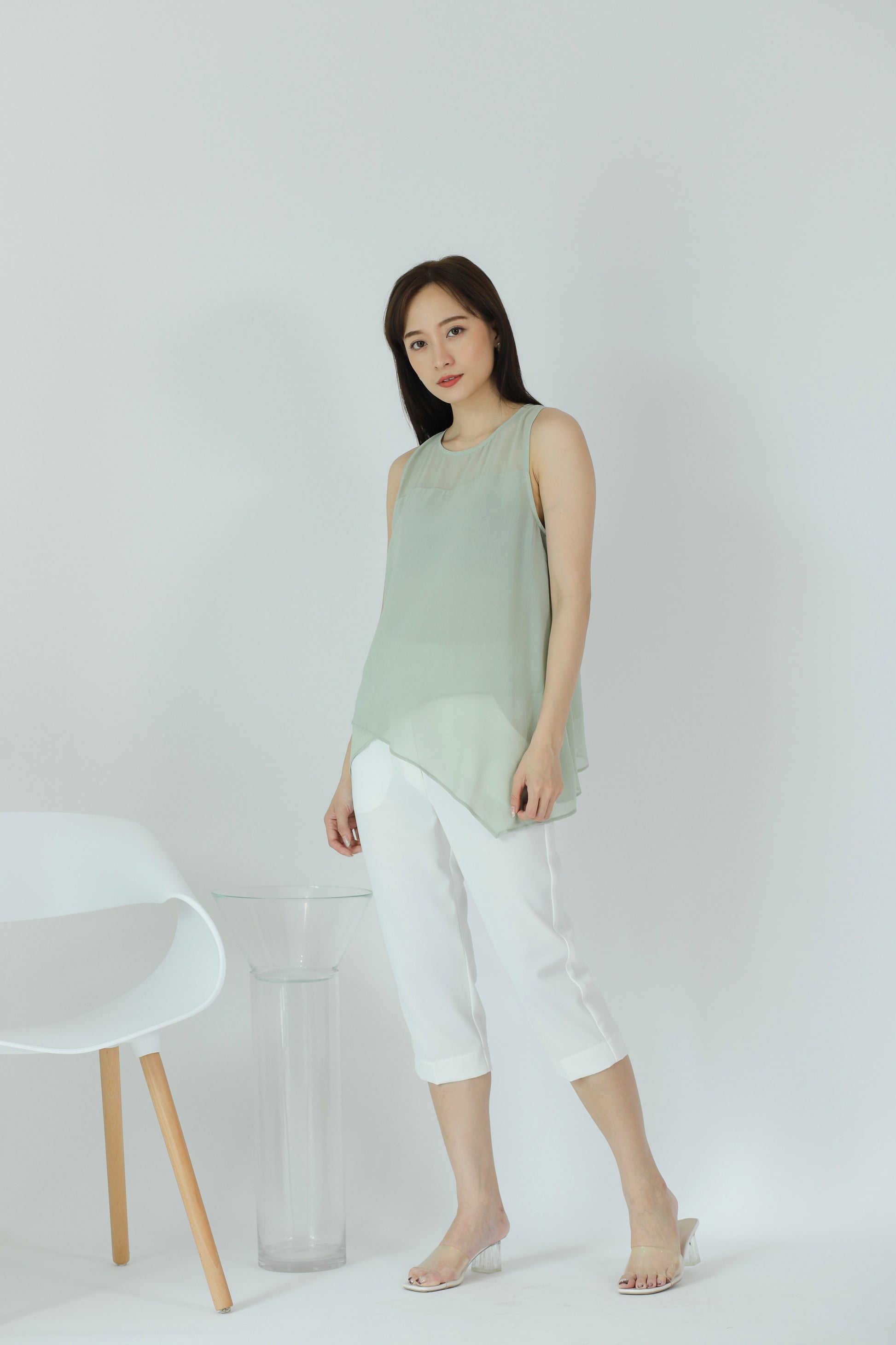 Aoife Asymmetric Hem Top - Sage
