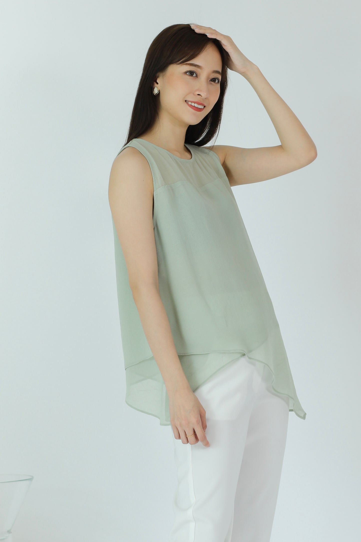 Aoife Asymmetric Hem Top - Sage