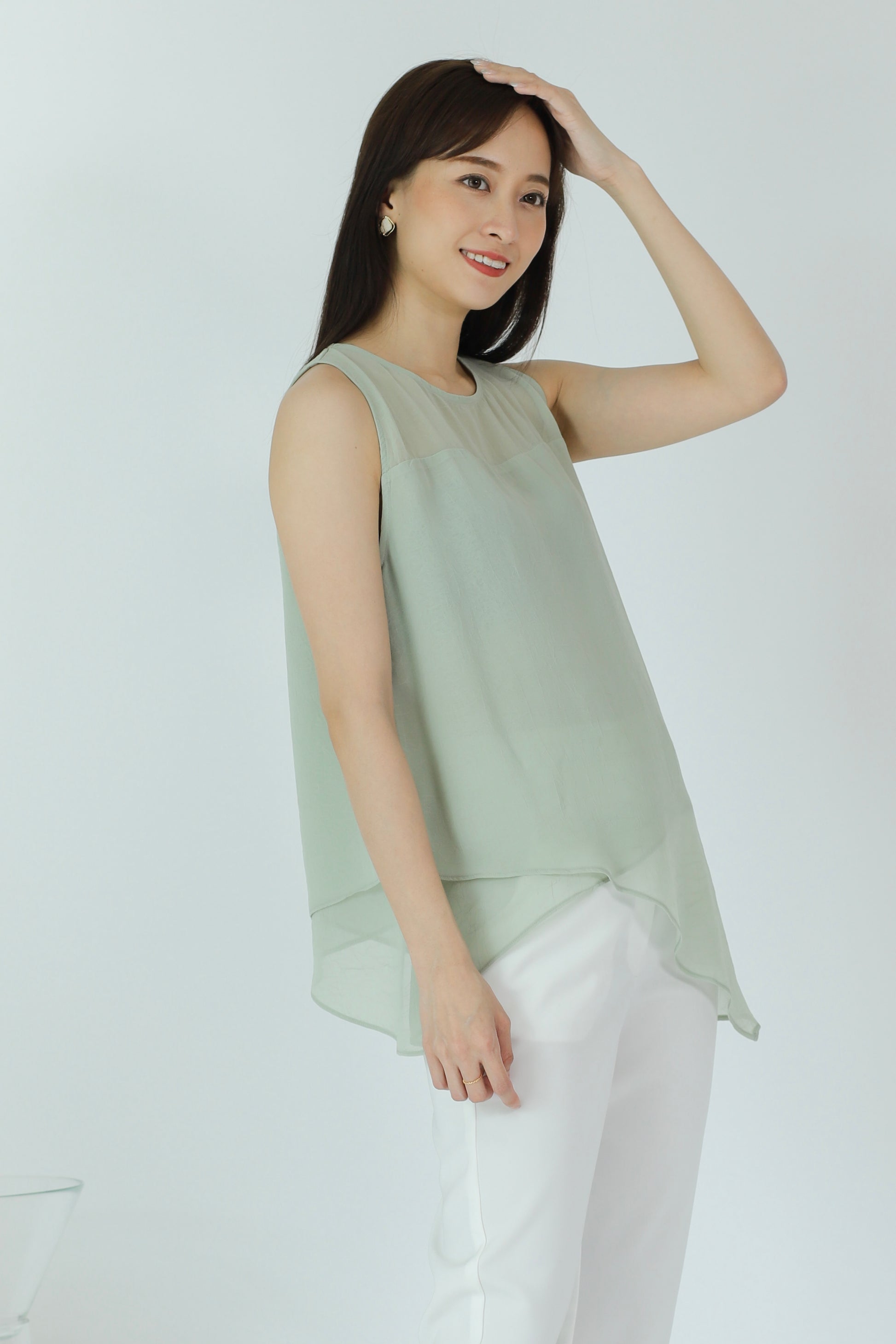 Aoife Asymmetric Hem Top - Sage