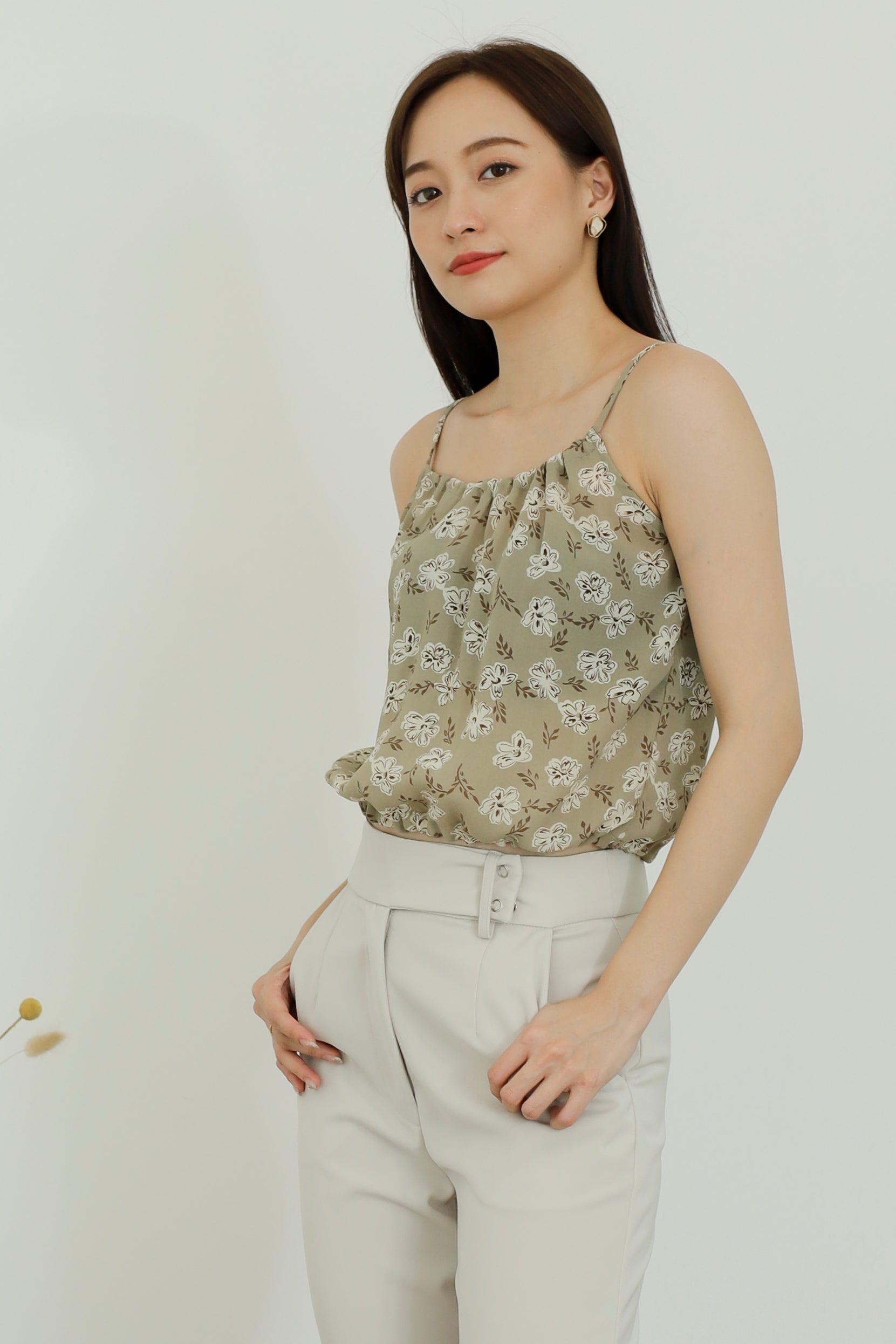 Kasey Print Cami Top - Olive
