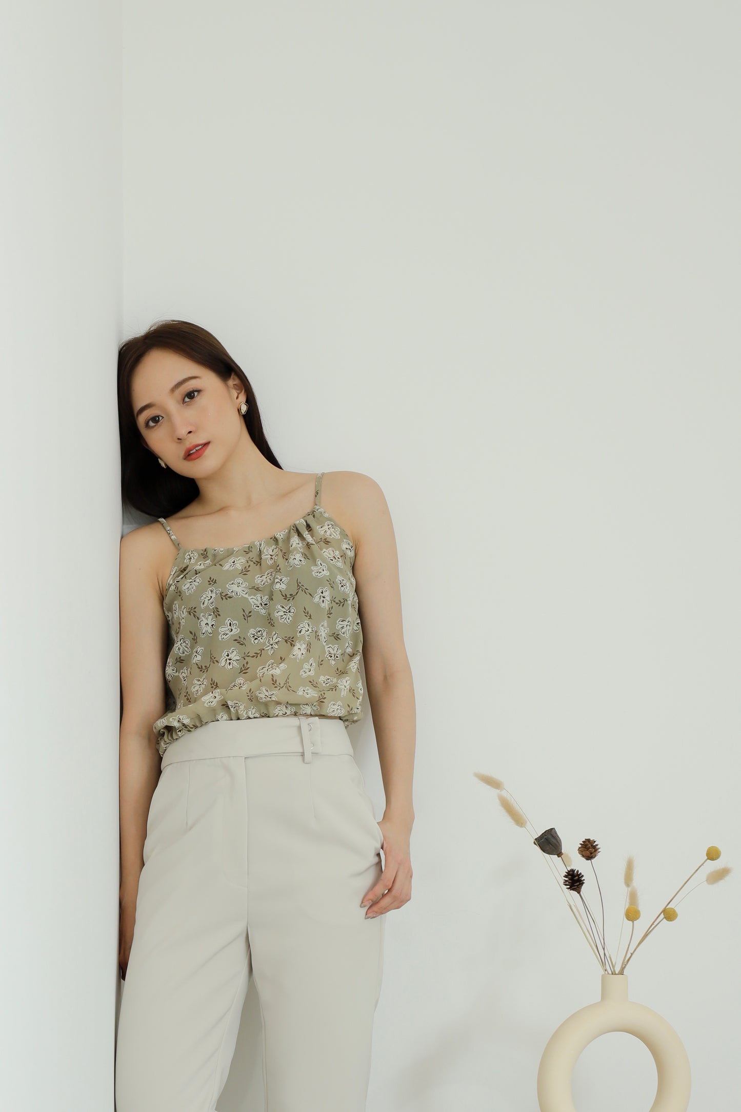Kasey Print Cami Top - Olive