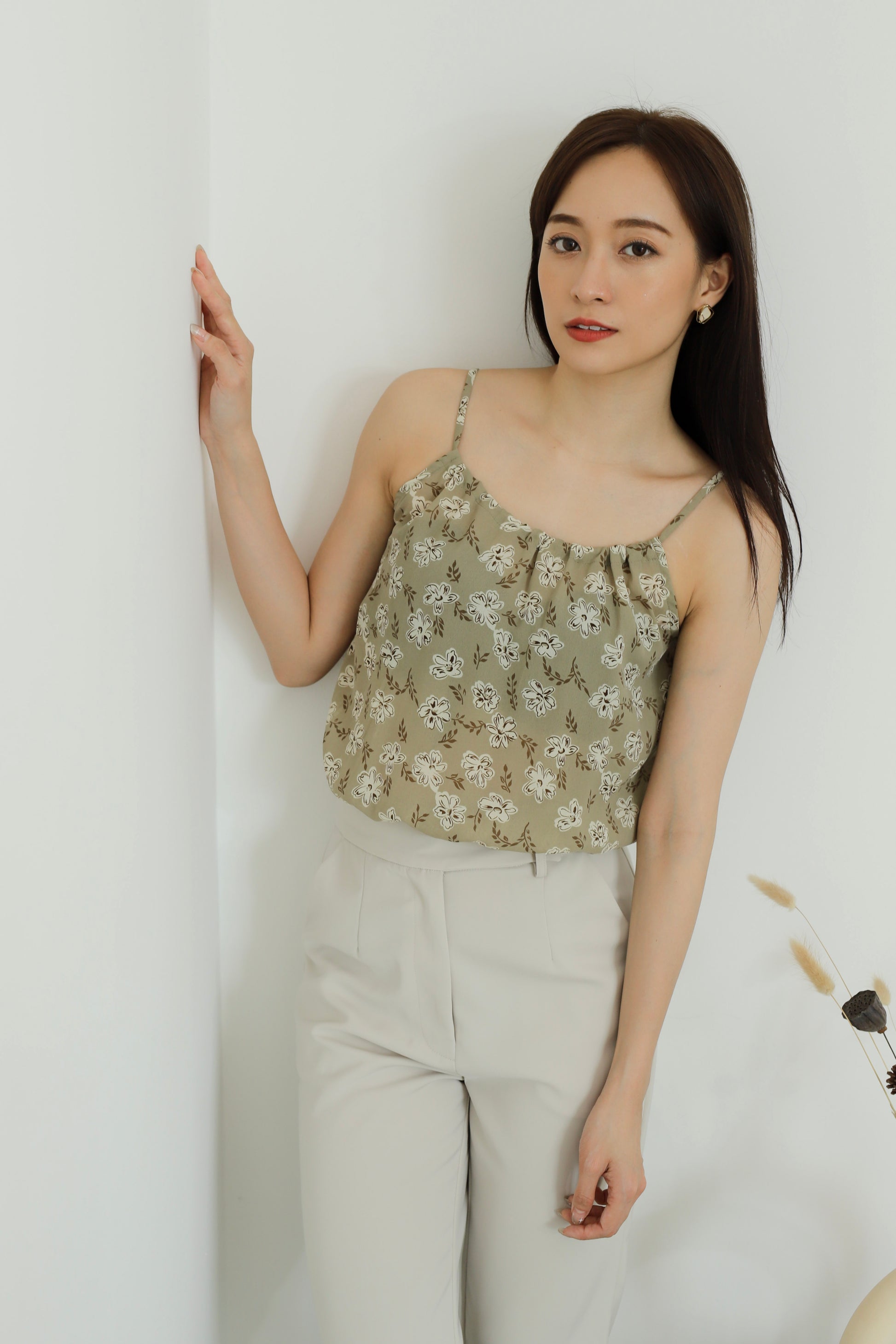 Kasey Print Cami Top - Olive