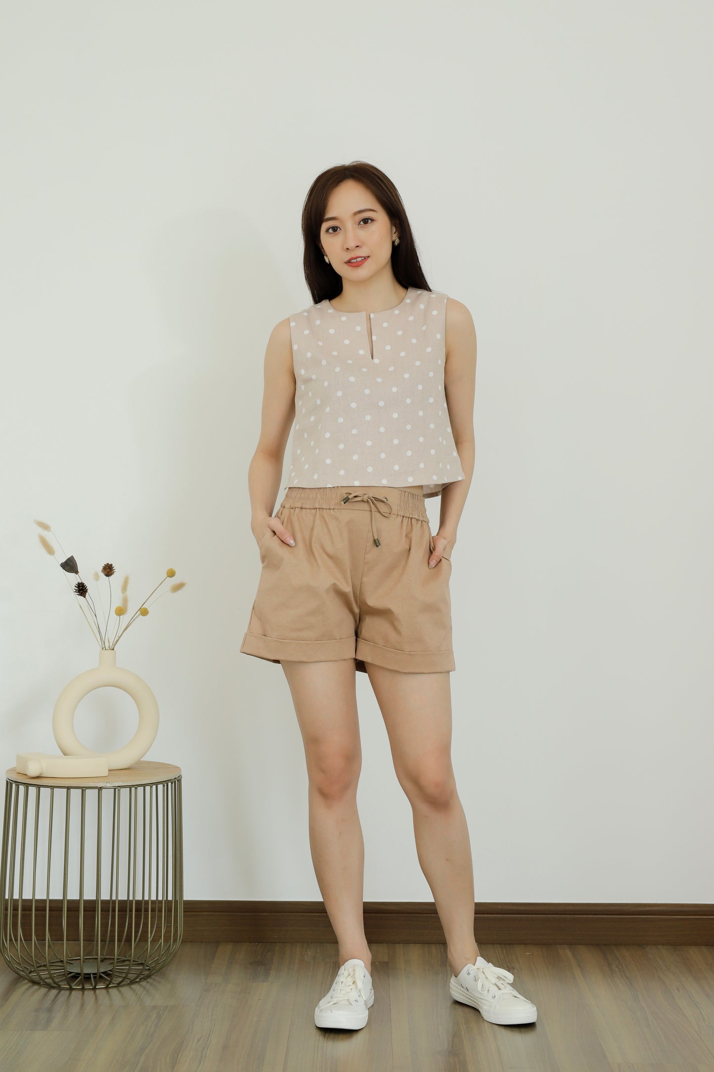 Camila Slit Cropped Top - Polka
