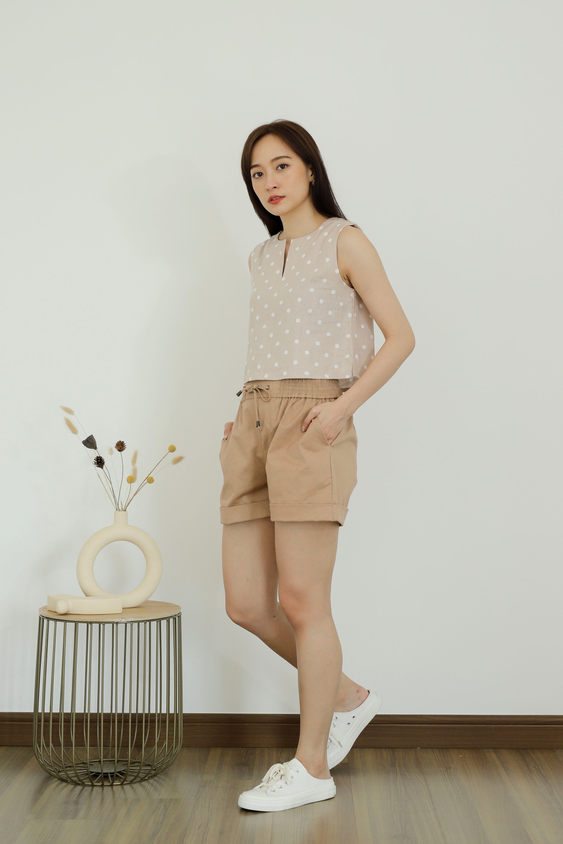 Camila Slit Cropped Top - Polka