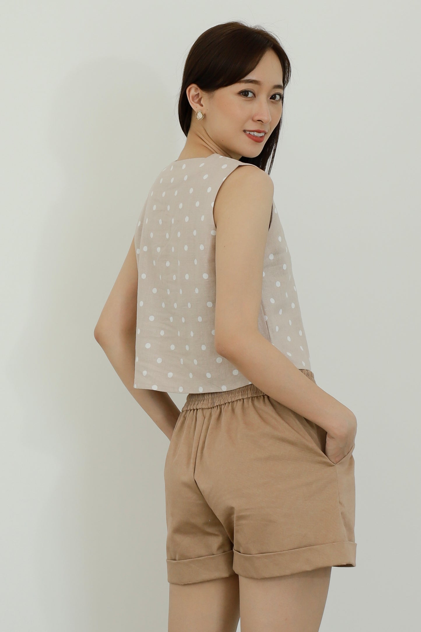 Camila Slit Cropped Top - Polka