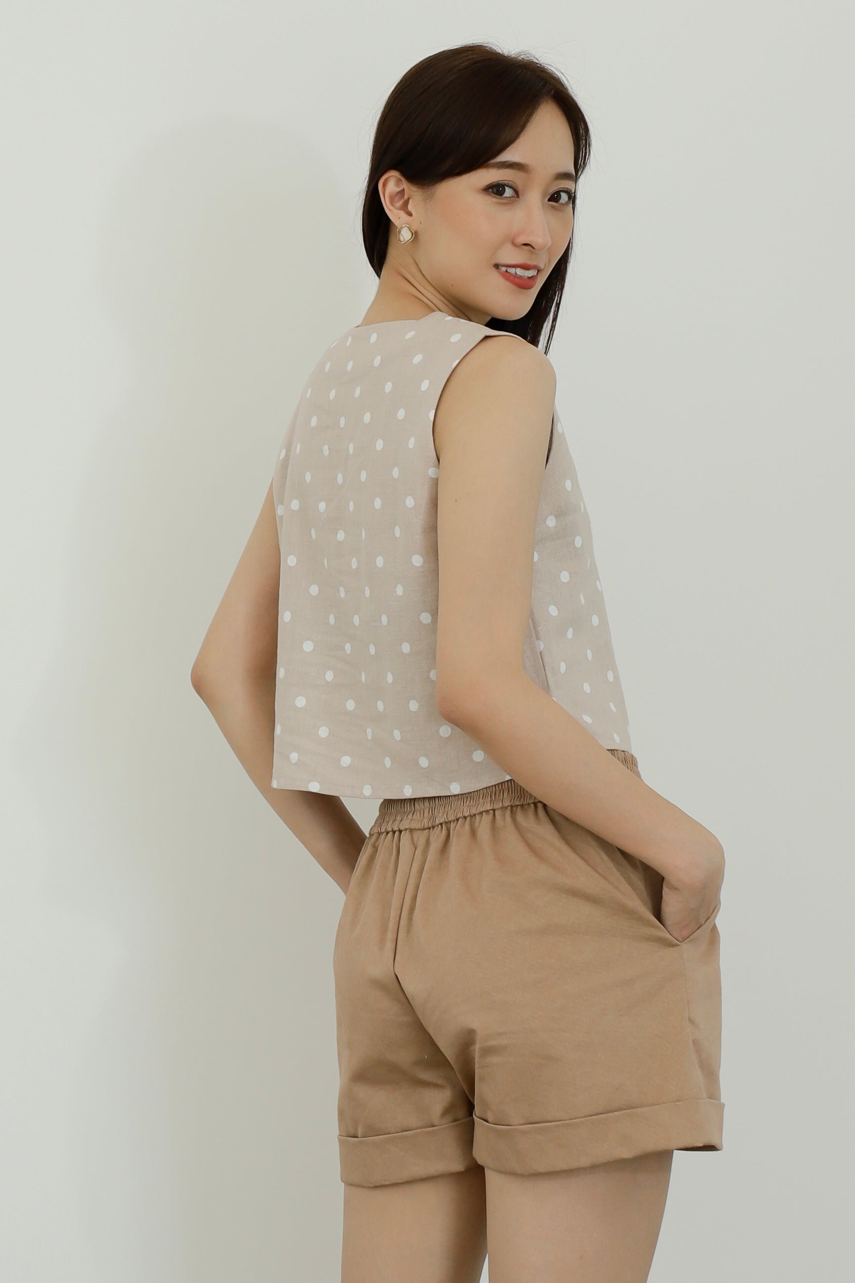 Camila Slit Cropped Top - Polka
