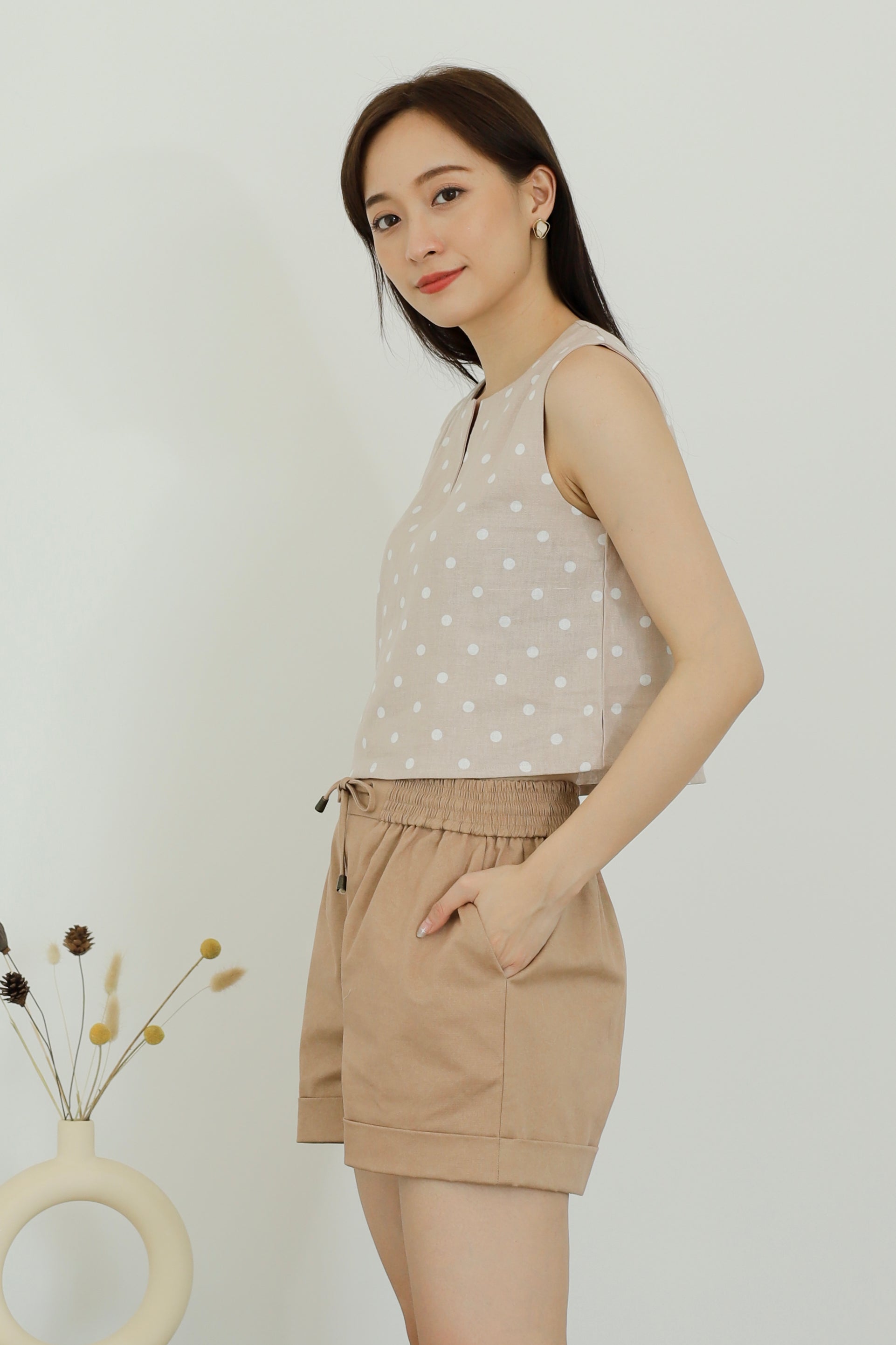 Camila Slit Cropped Top - Polka