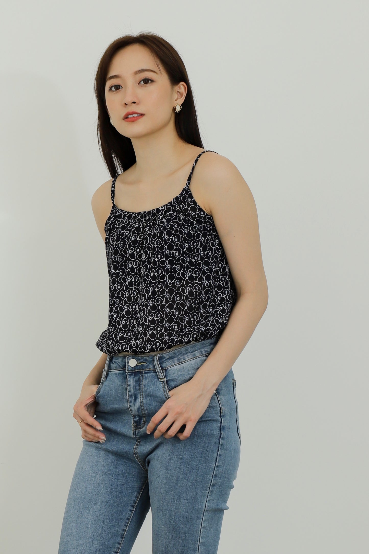 Kasey Print Cami Top - Navy