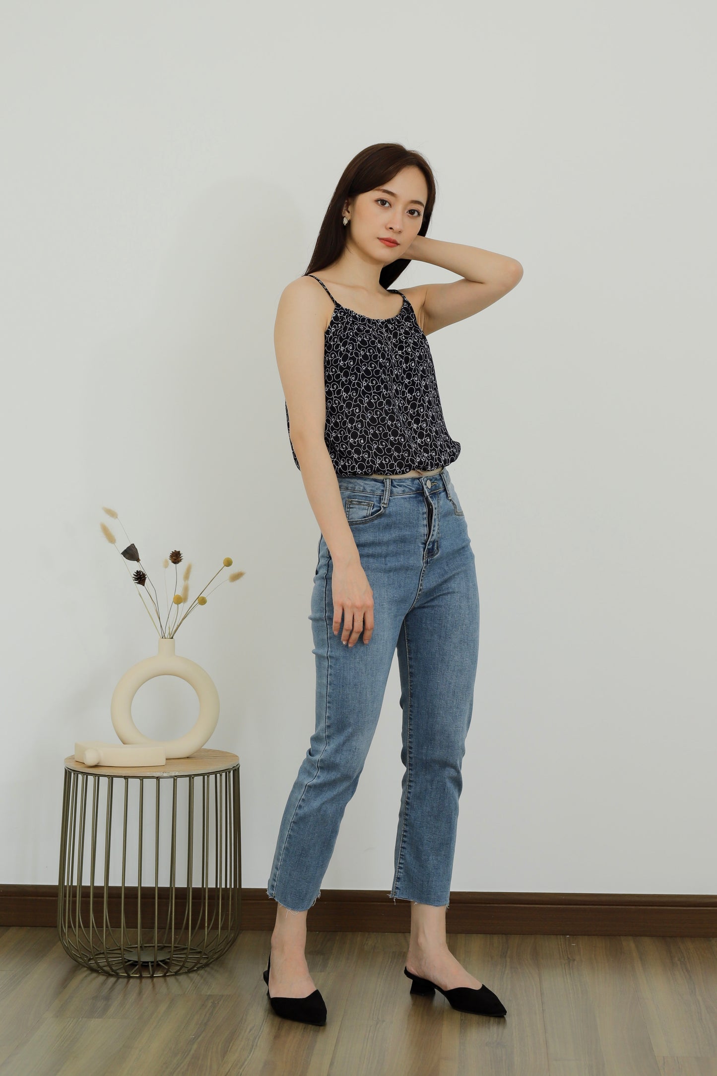 Kasey Print Cami Top - Navy