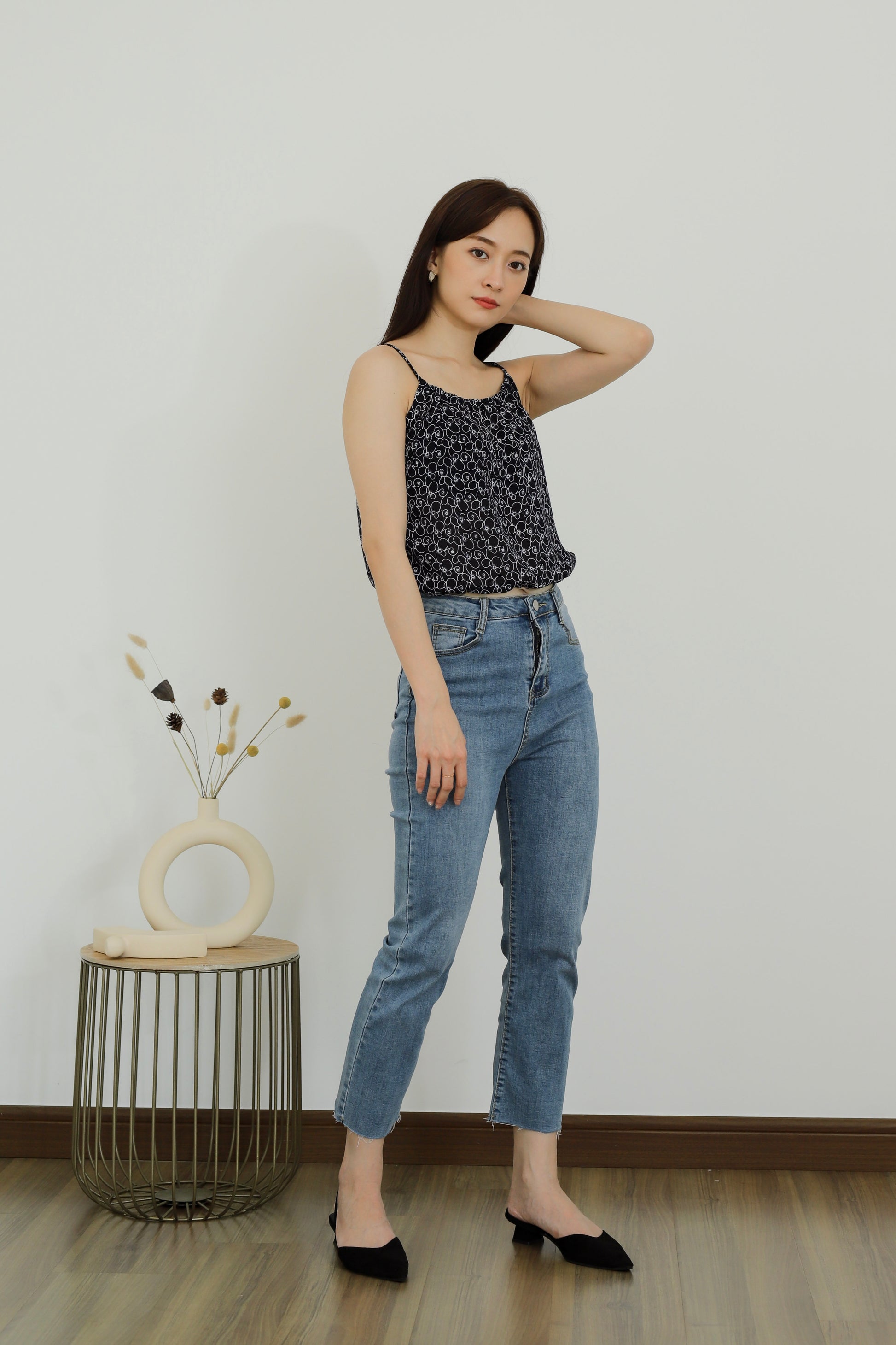 Kasey Print Cami Top - Navy
