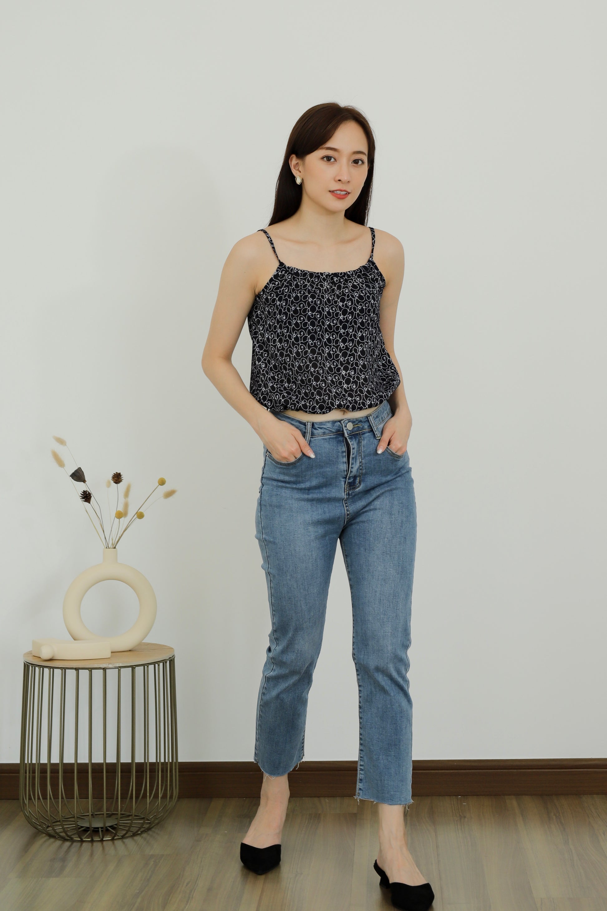 Kasey Print Cami Top - Navy