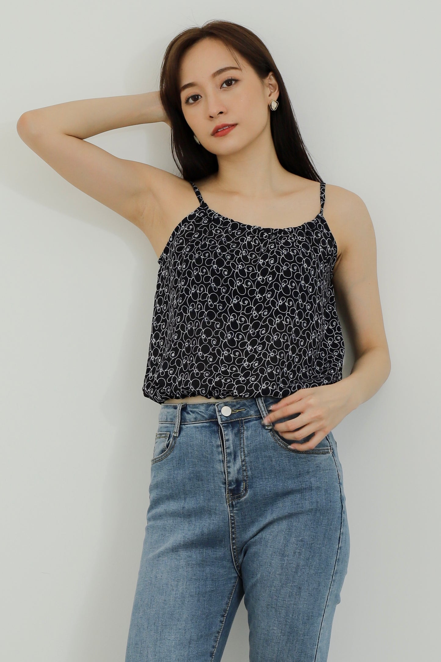 Kasey Print Cami Top - Navy
