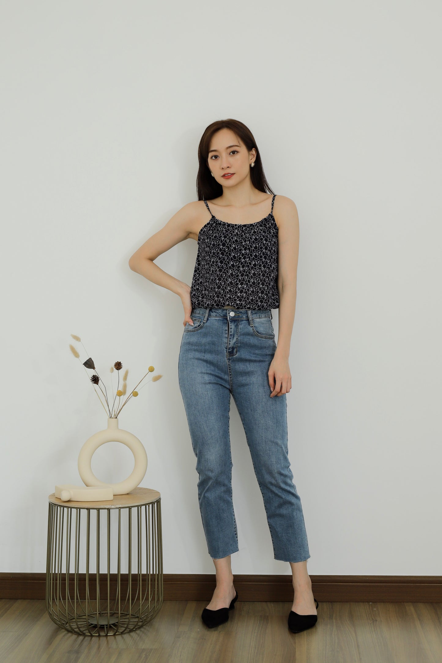 Kasey Print Cami Top - Navy