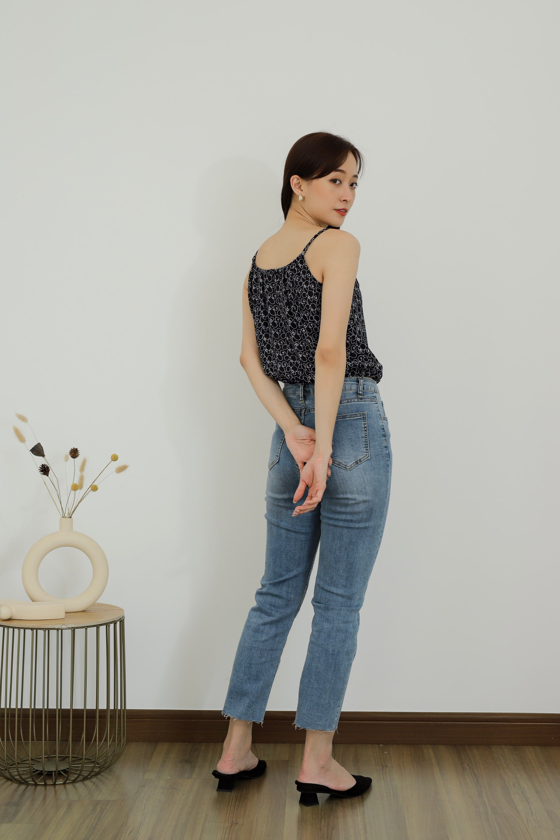 Kasey Print Cami Top - Navy