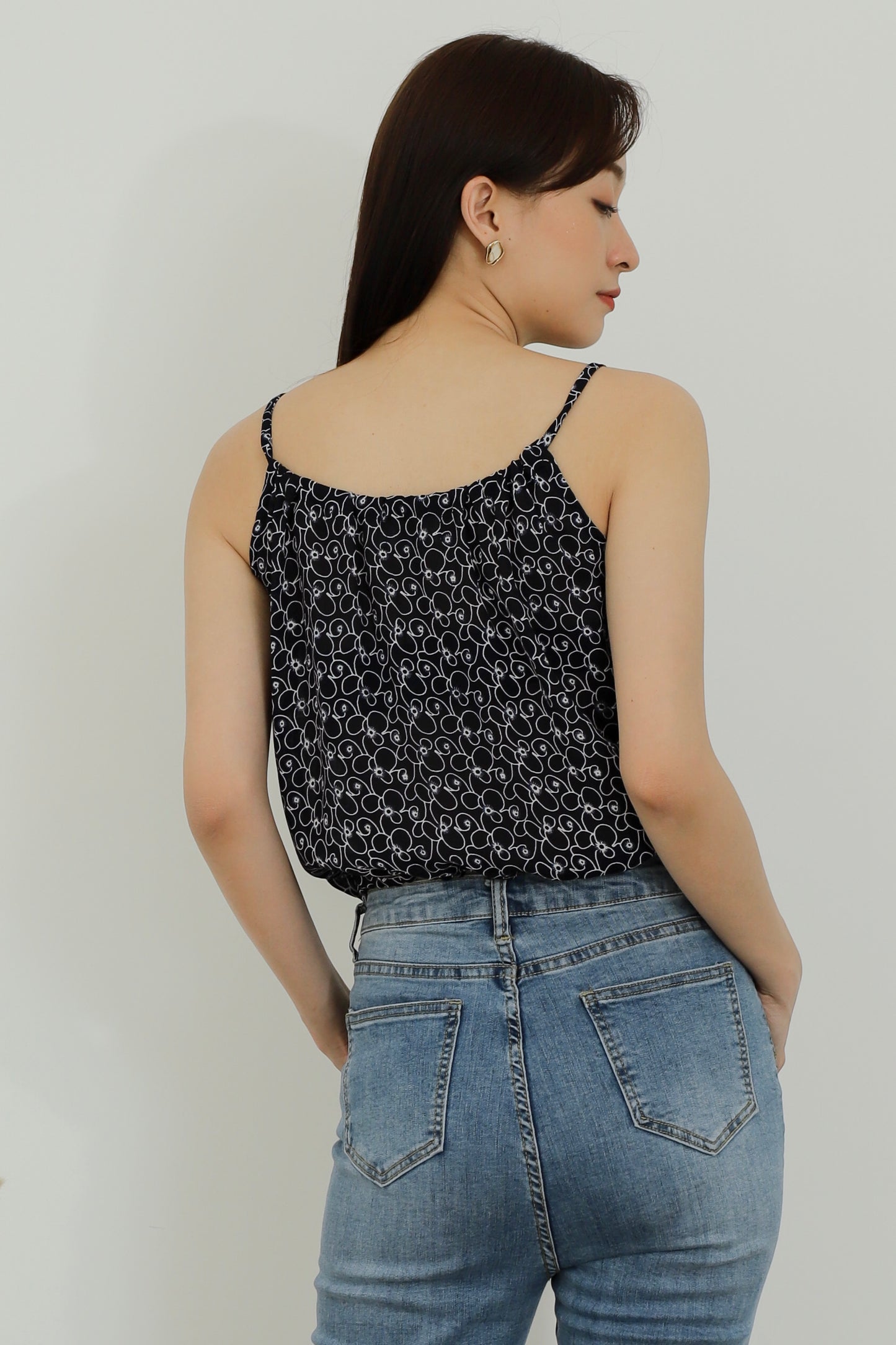 Kasey Print Cami Top - Navy