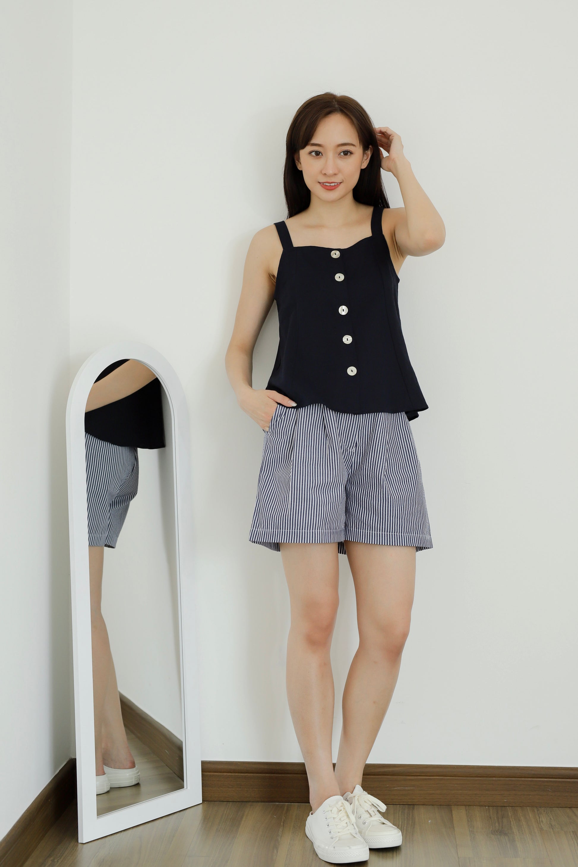 Saffron Button Blouse - Navy