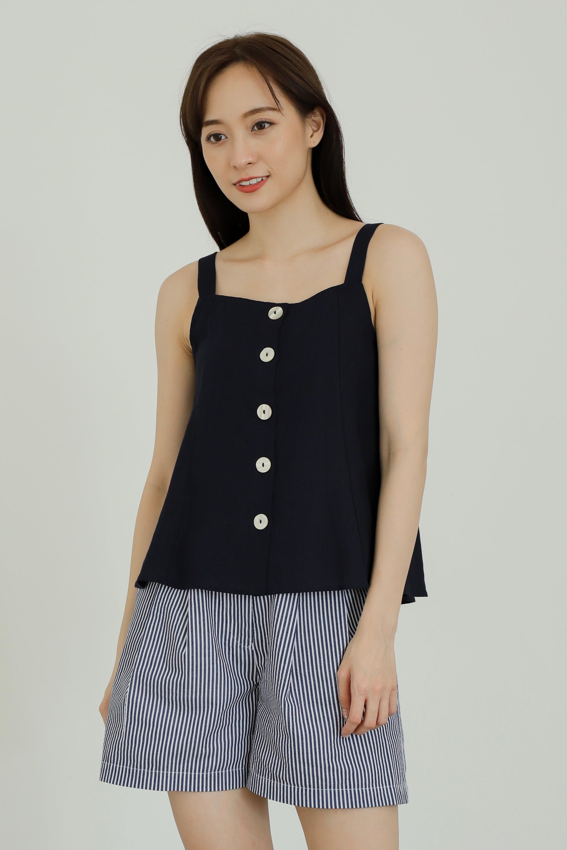 Saffron Button Blouse - Navy