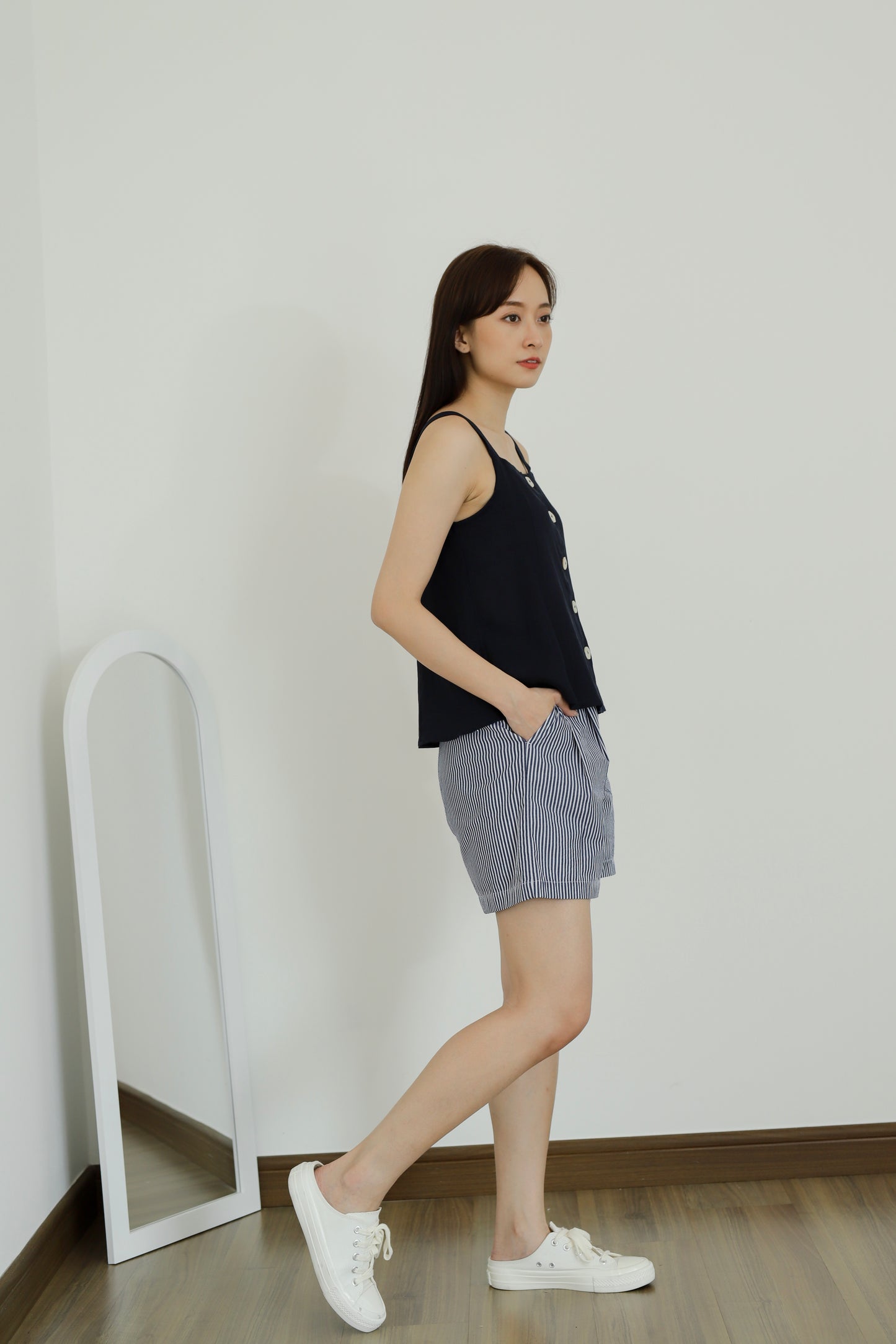 Saffron Button Blouse - Navy