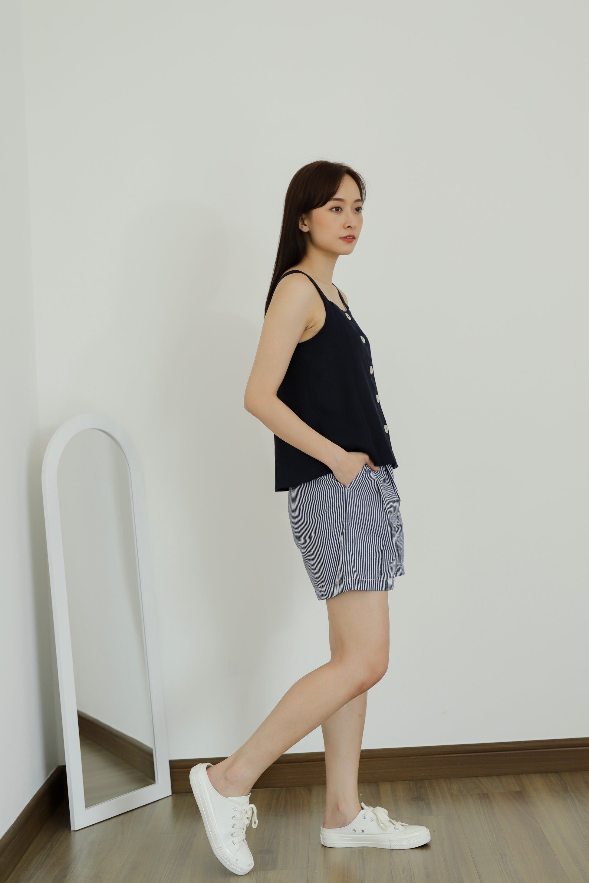 Saffron Button Blouse - Navy