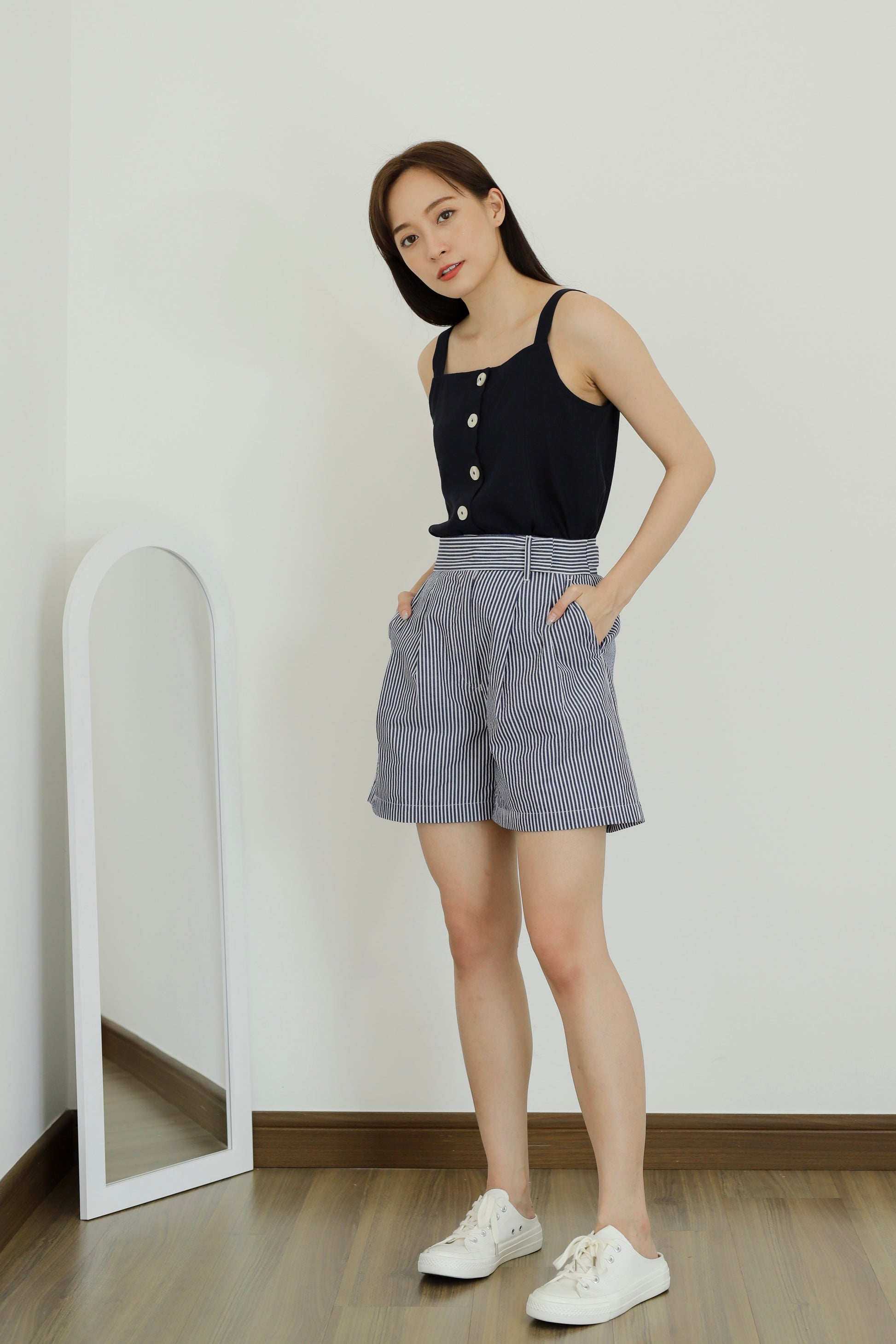 Saffron Button Blouse - Navy