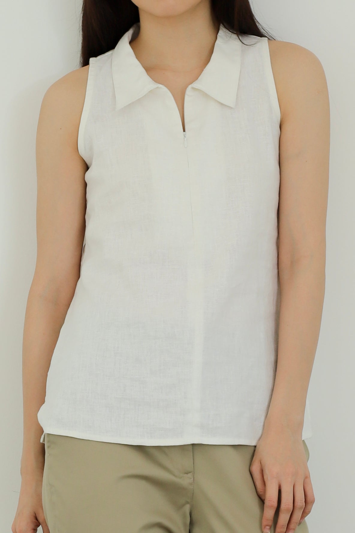 Eloise Zip Collar Blouse - White