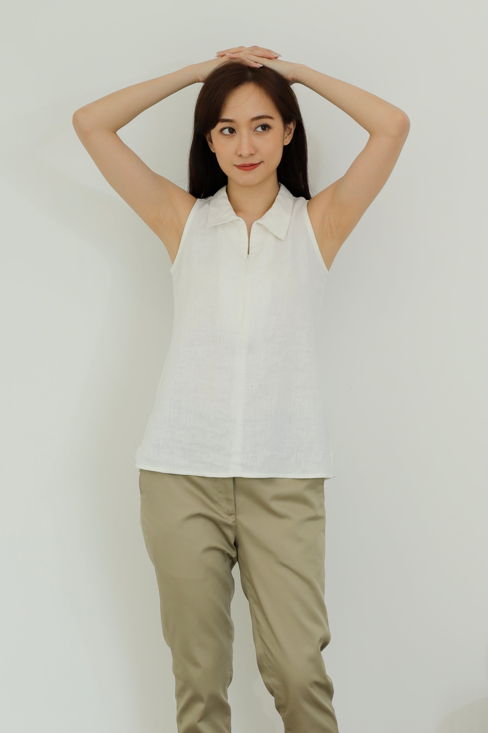 Eloise Zip Collar Blouse - White