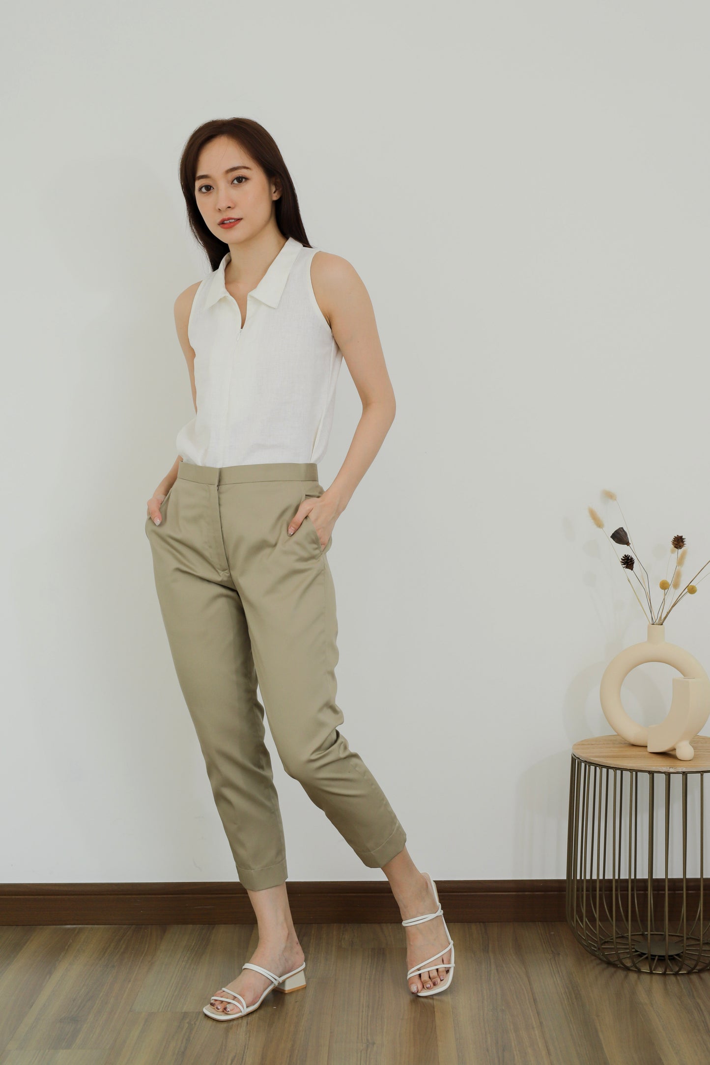 Eloise Zip Collar Blouse - White