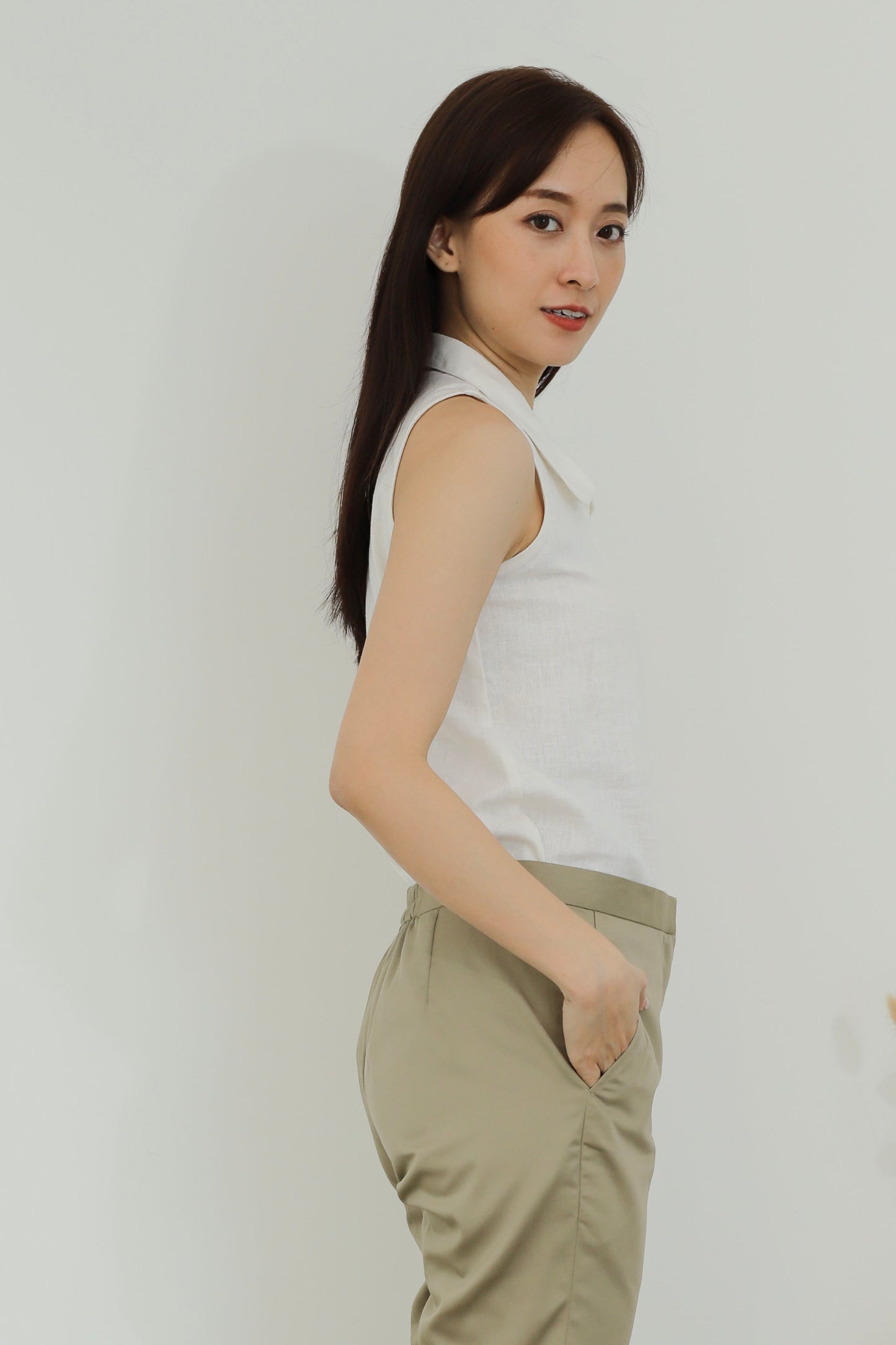 Eloise Zip Collar Blouse - White