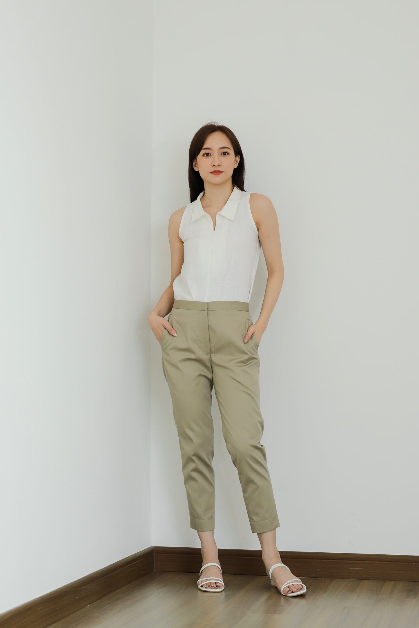 Eloise Zip Collar Blouse - White