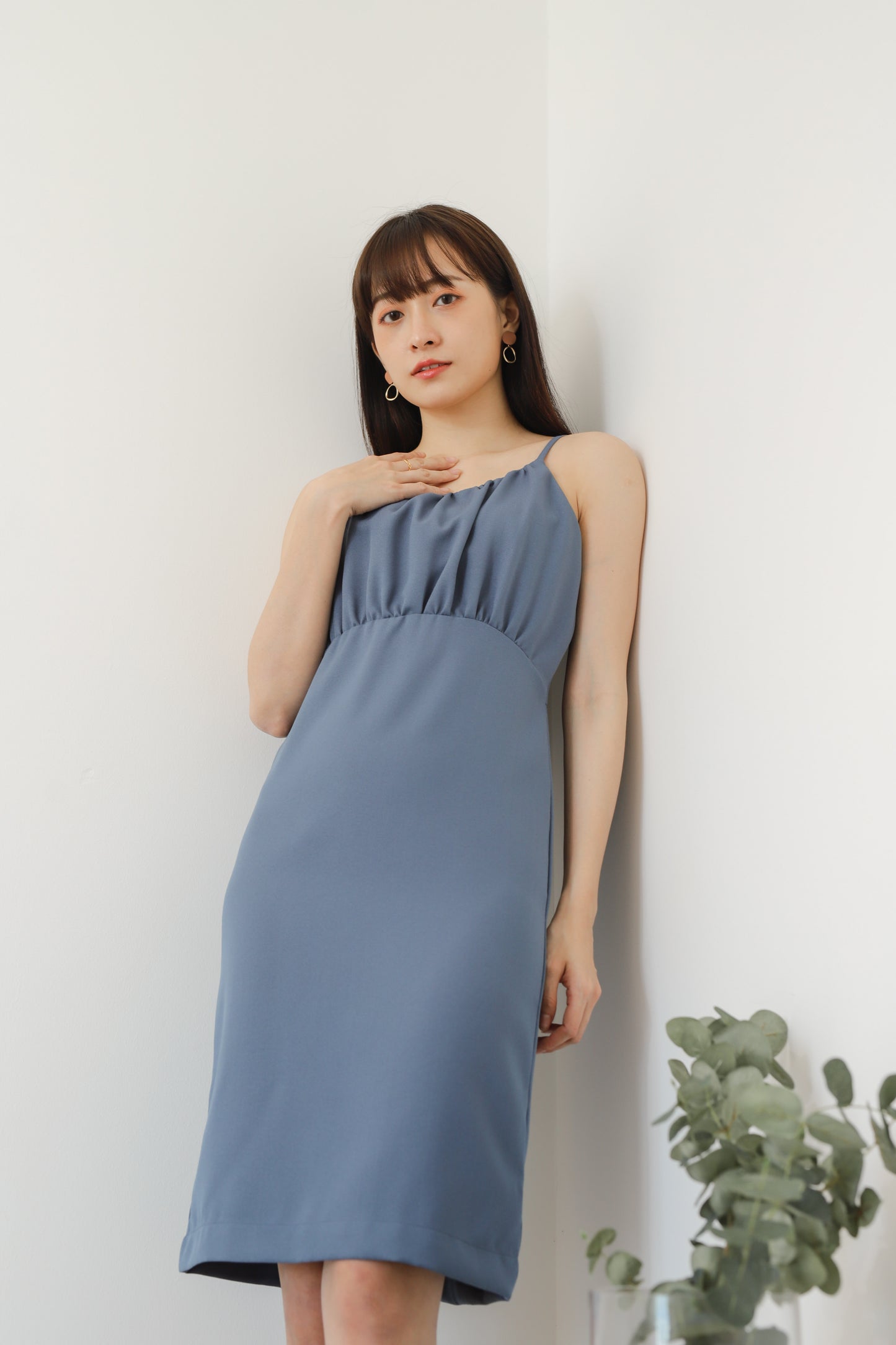 Blyss Ruched Cami Dress - Steel Blue