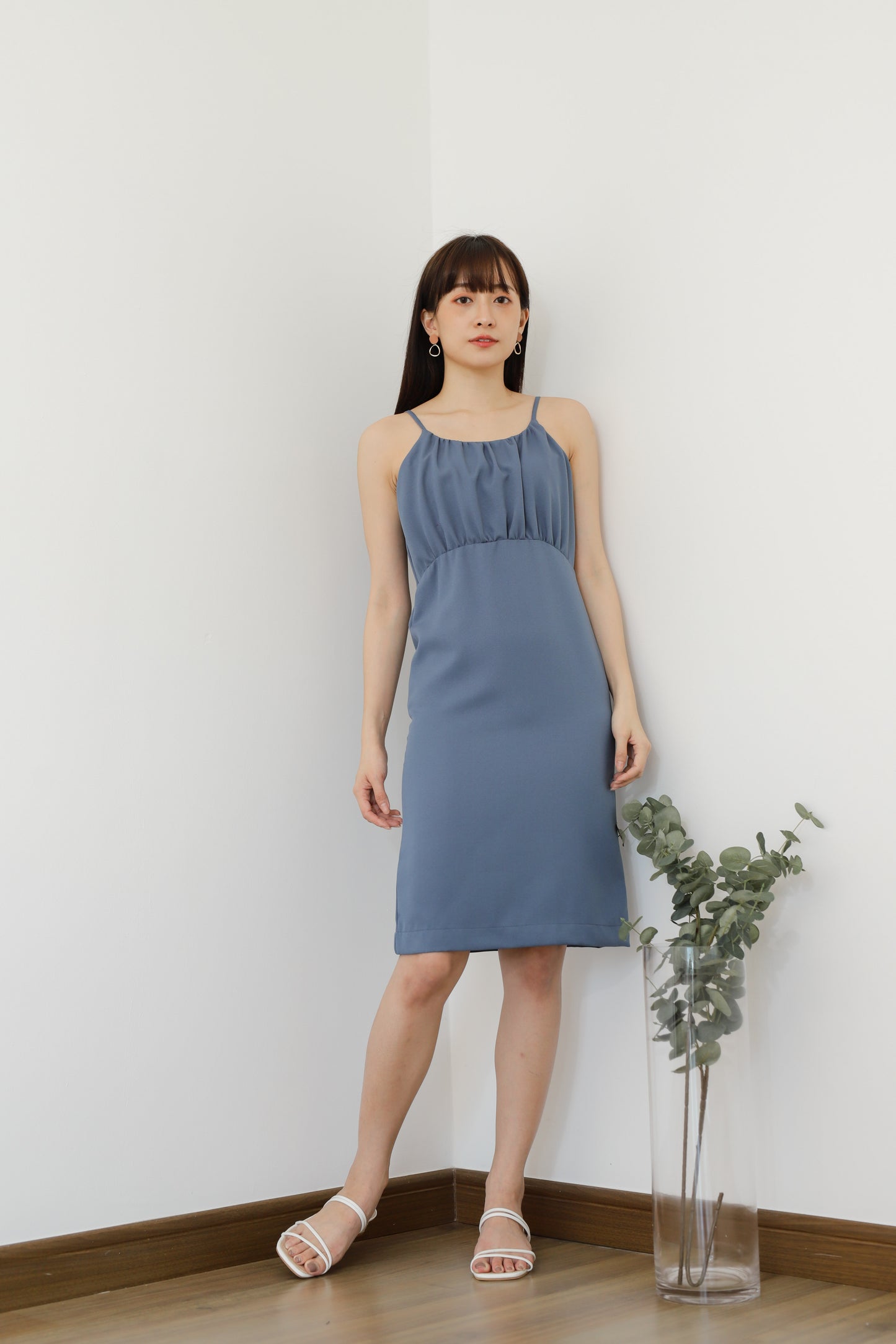 Blyss Ruched Cami Dress - Steel Blue
