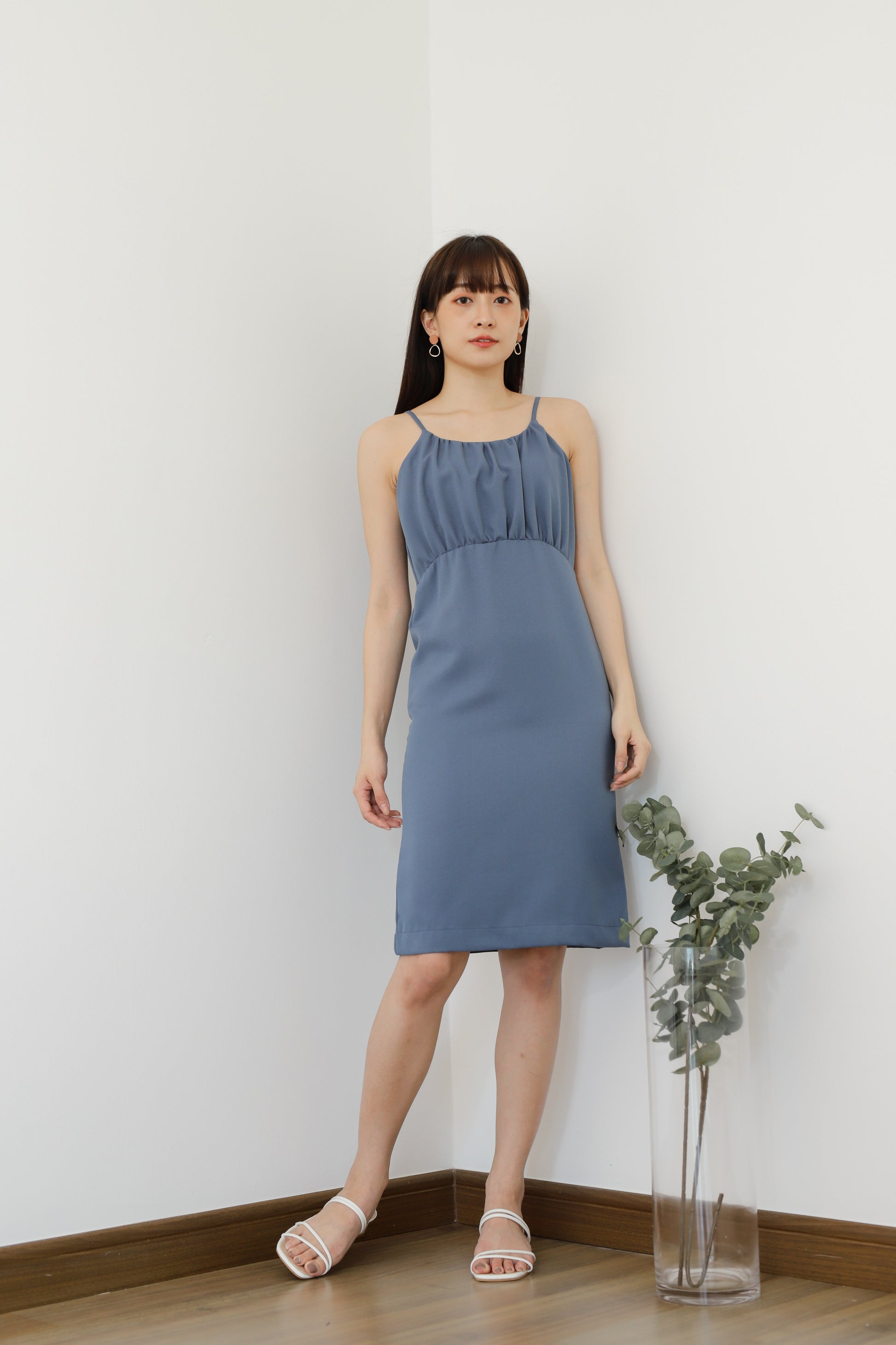 Blyss Ruched Cami Dress - Steel Blue