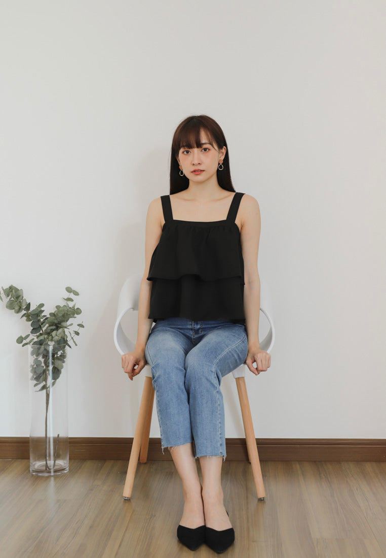 Bliss Double Ruffle Top - Black