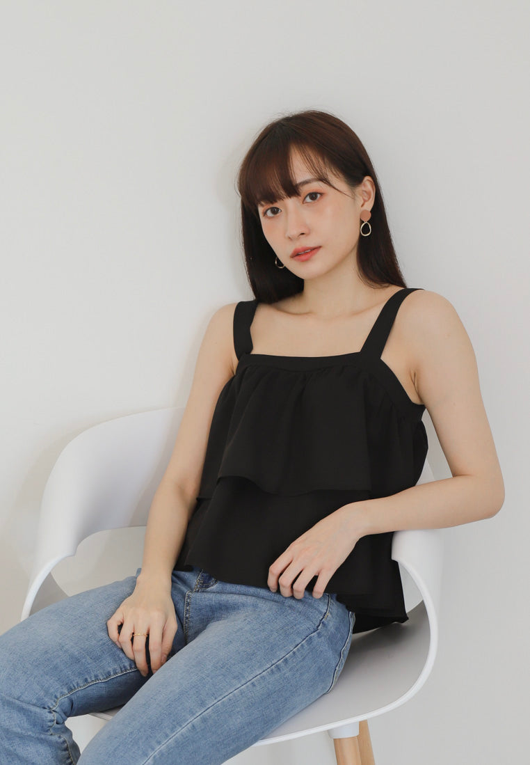 Bliss Double Ruffle Top - Black