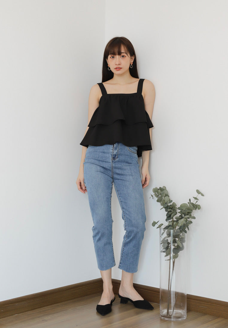 Bliss Double Ruffle Top - Black