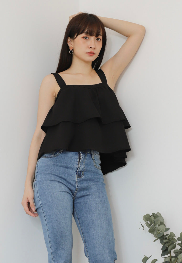 Bliss Double Ruffle Top - Black