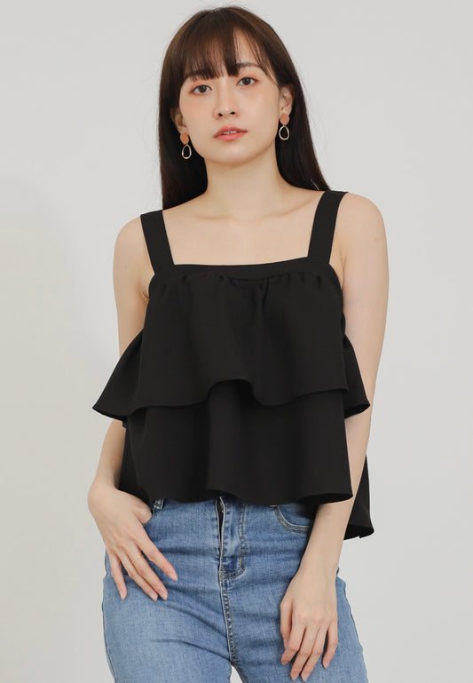 Bliss Double Ruffle Top - Black