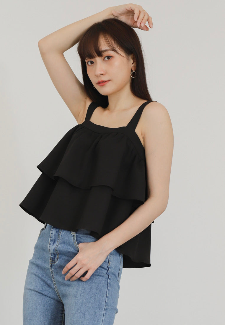 Bliss Double Ruffle Top - Black