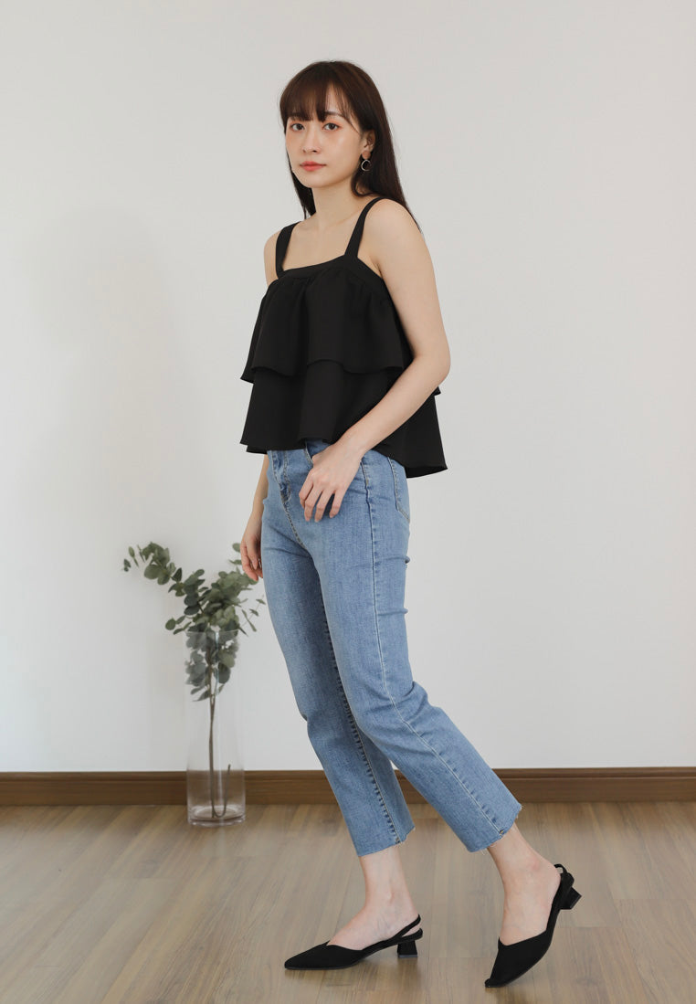 Bliss Double Ruffle Top - Black