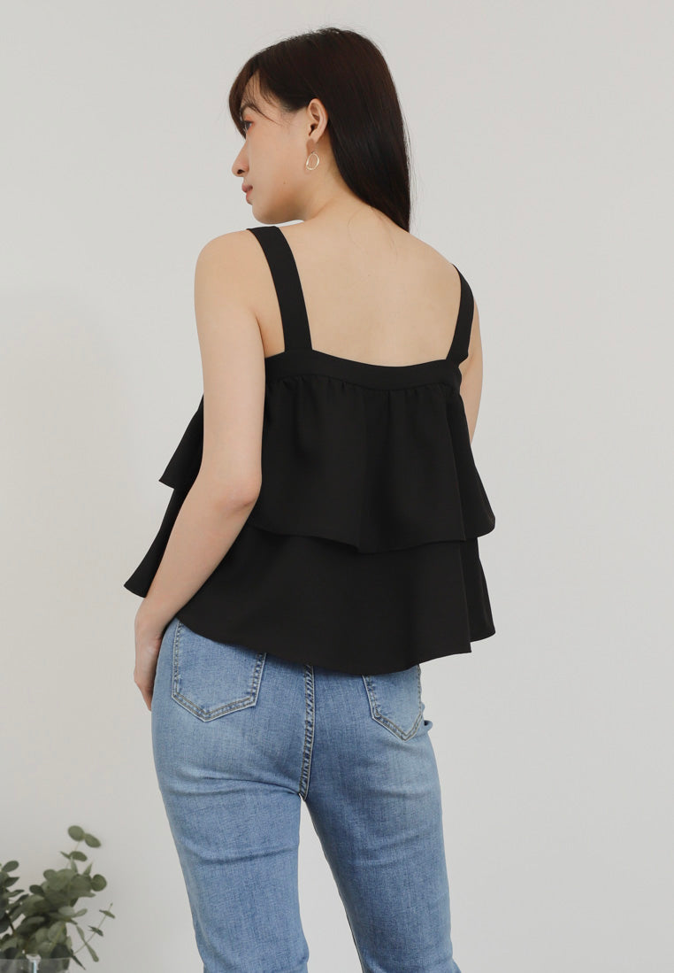 Bliss Double Ruffle Top - Black