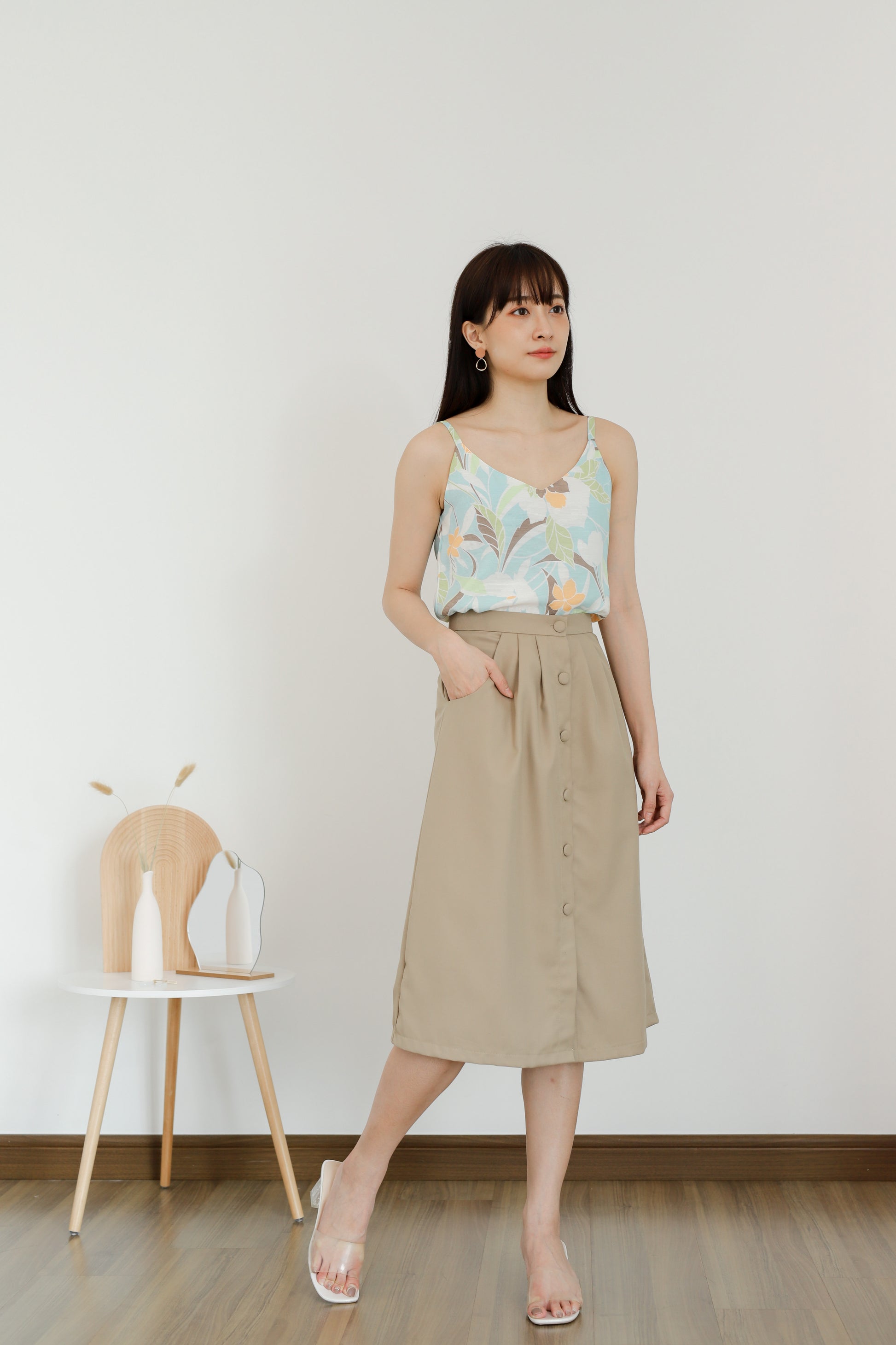 Paloma Button Skirt - Khaki