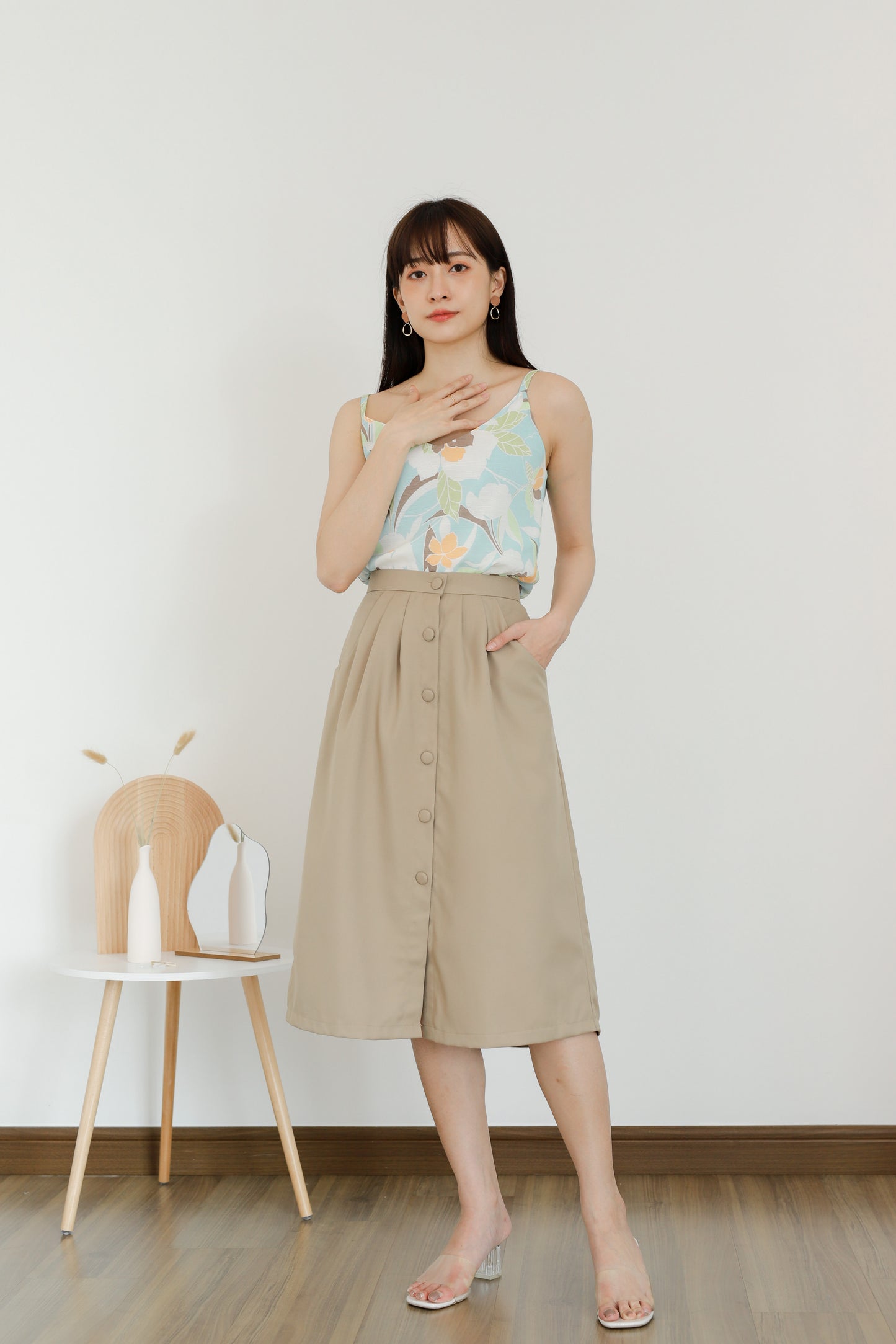 Paloma Button Skirt - Khaki